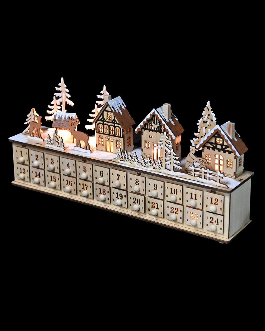 Wooden Town Scene Advent Drawers