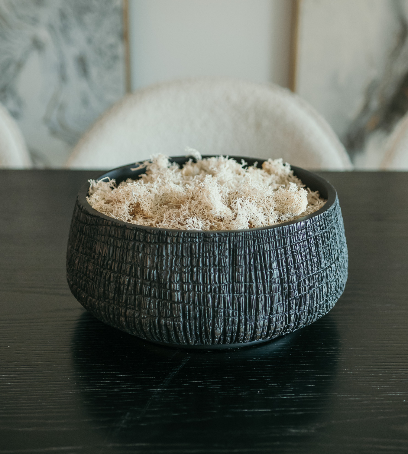 Small Low Black Yakisugi Textured Pot