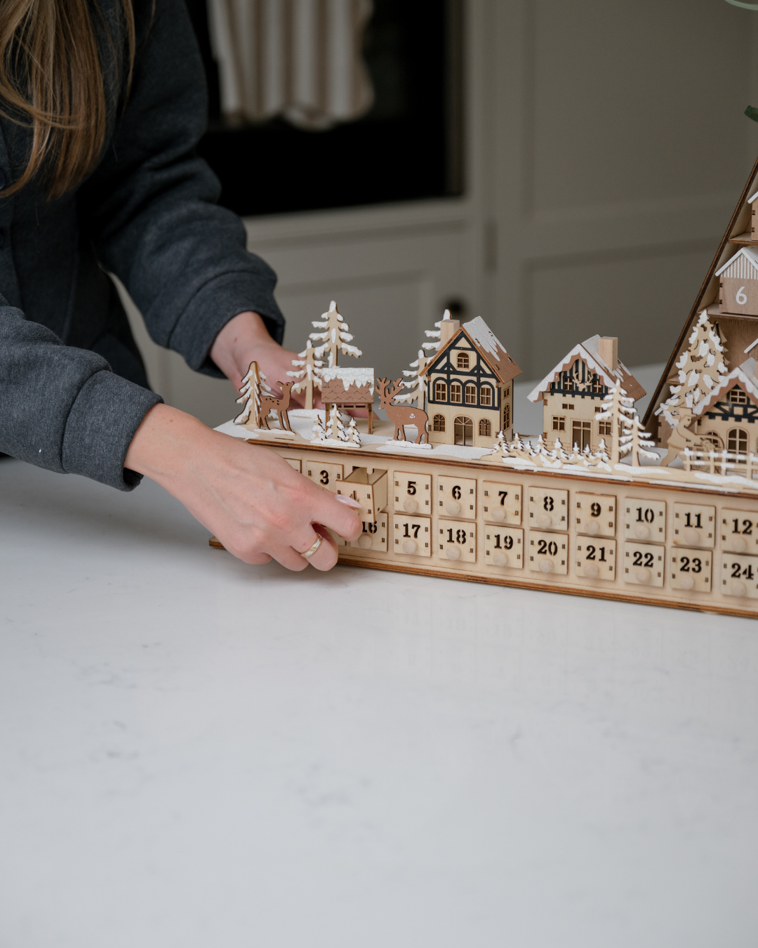 Wooden Town Scene Advent Drawers