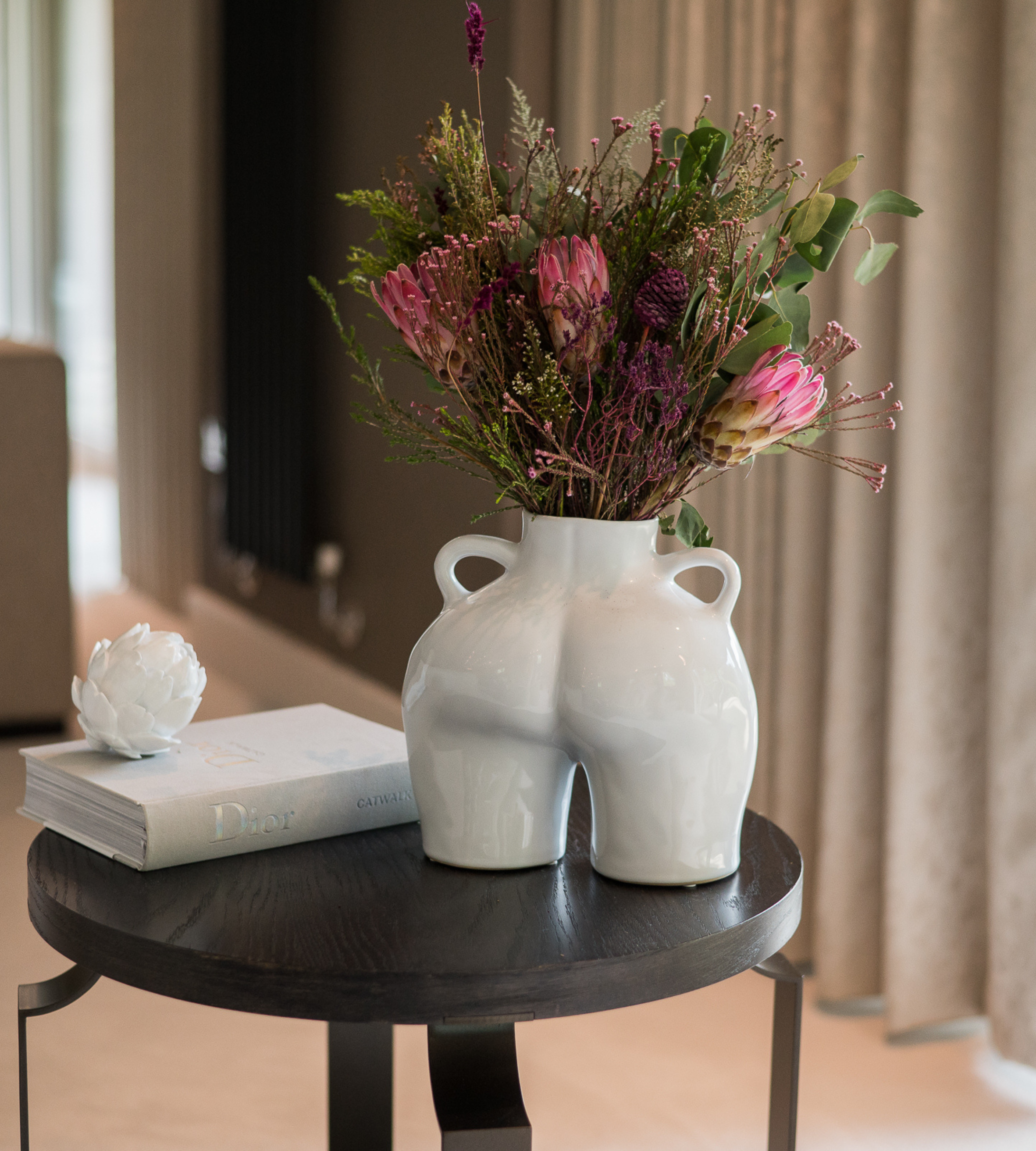 White Love Handles Ceramic Body Vase