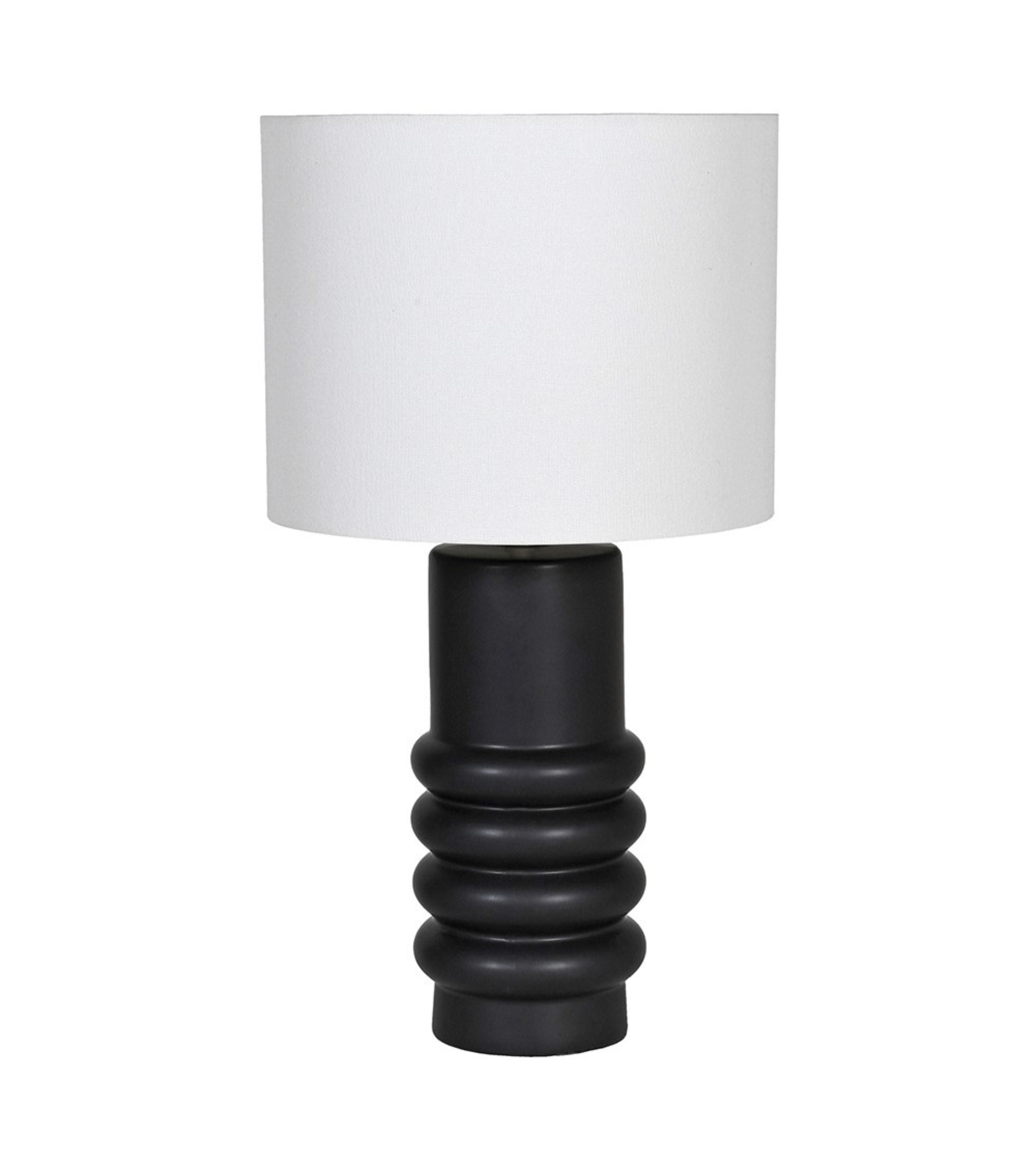 Black Ringed Ceramic Table Lamp with Linen Shade