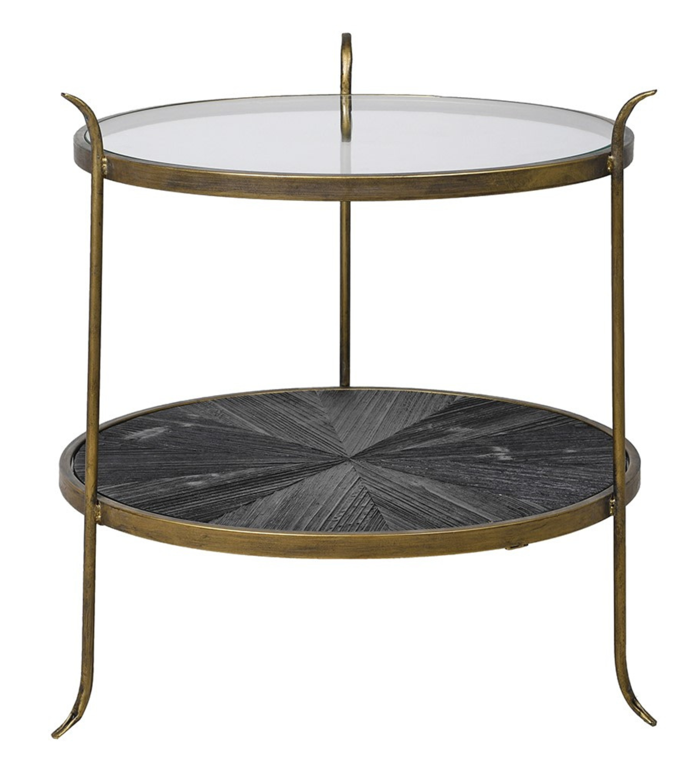 Round Glass Table with Wood Textured Shelf