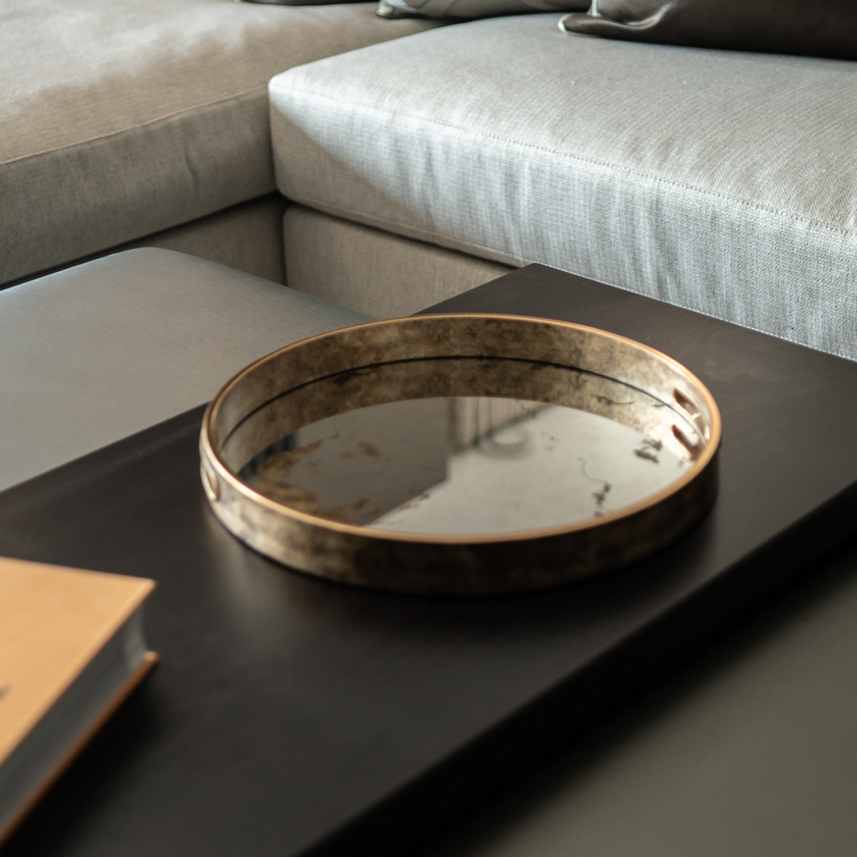 Round Marble Effect Mirrored Bronze Tray – Chloe Jade Home
