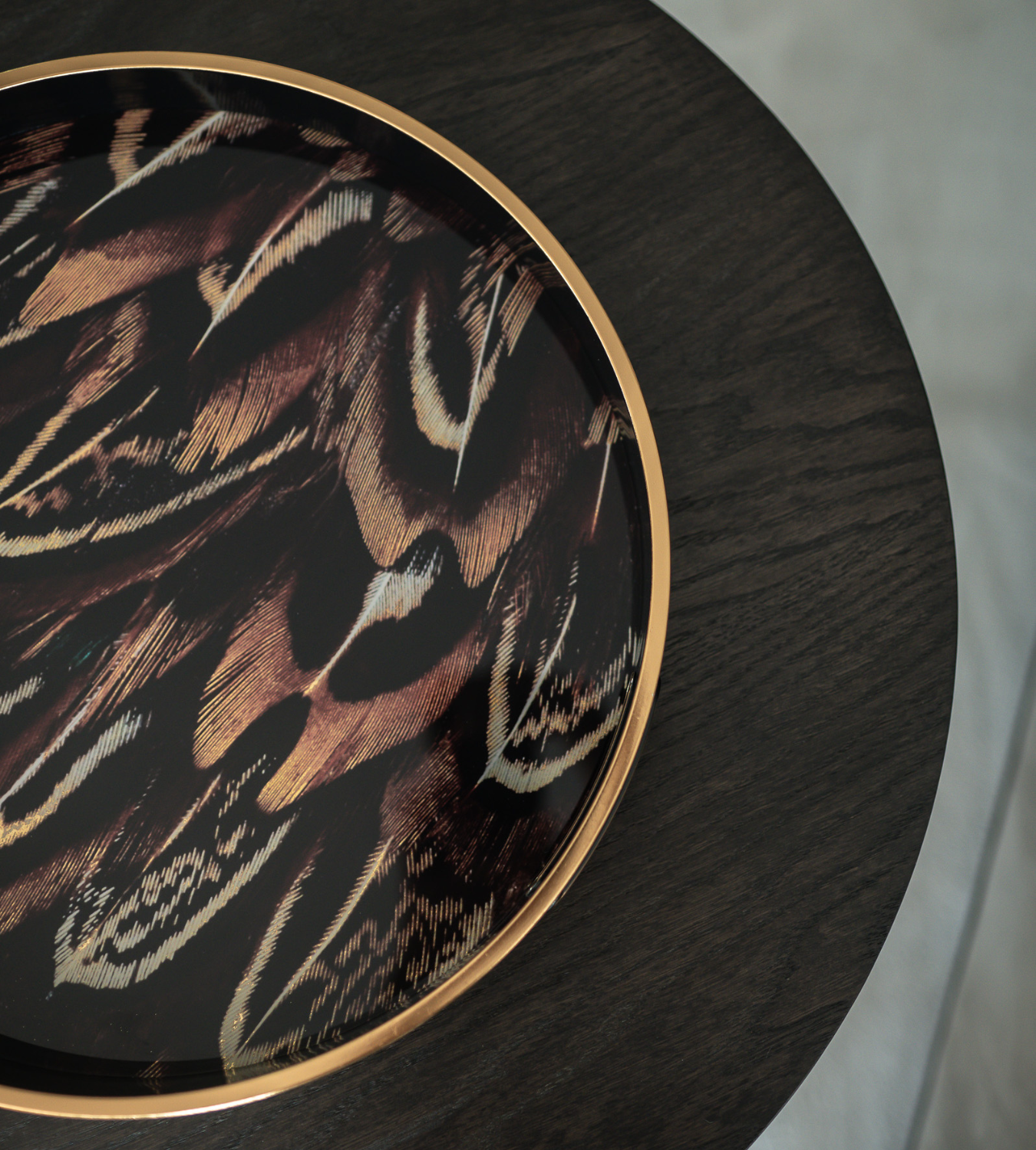 Round Autumnal Dark Feathers Tray