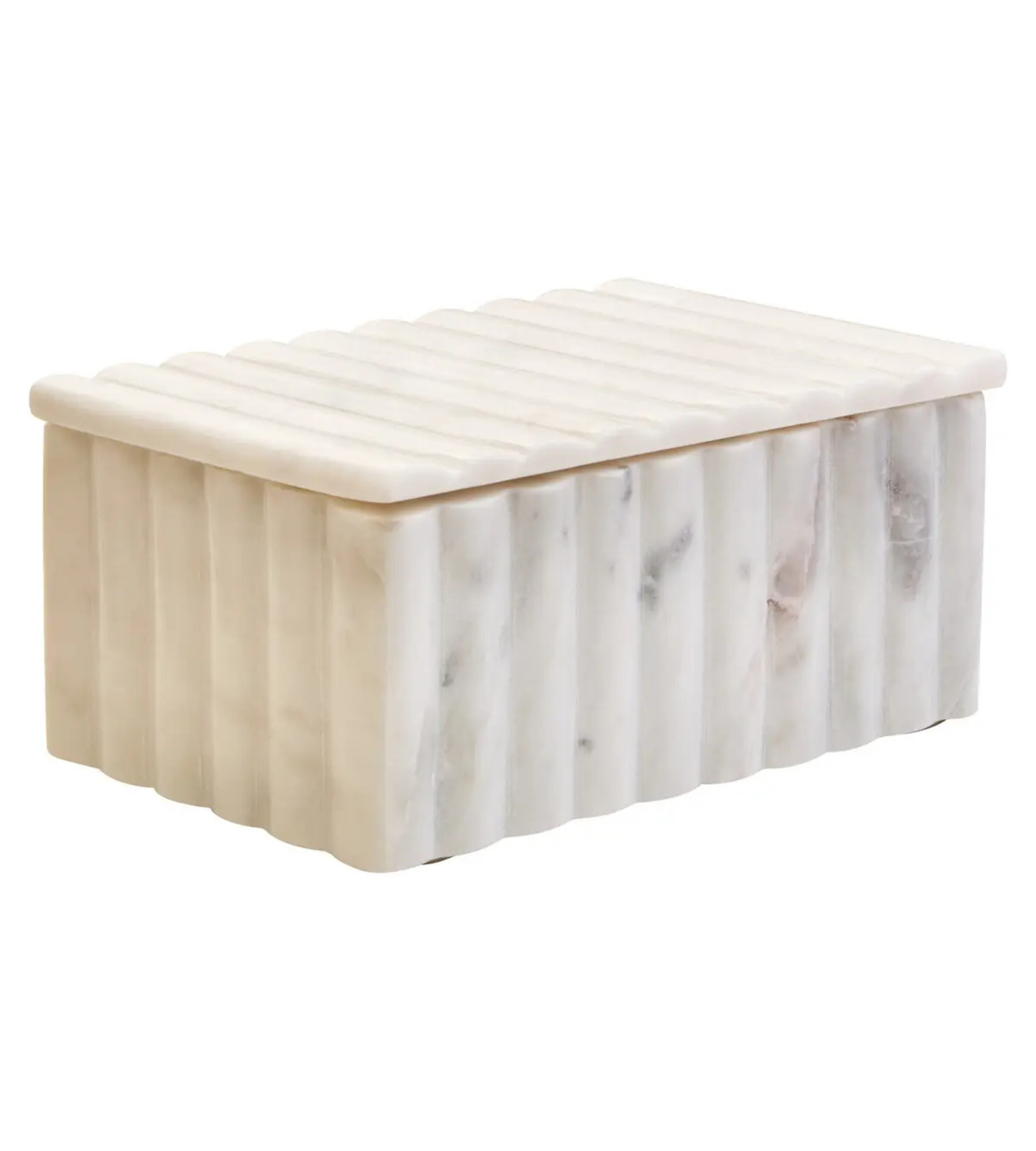 Isla Rectangular White Fluted Marble Box