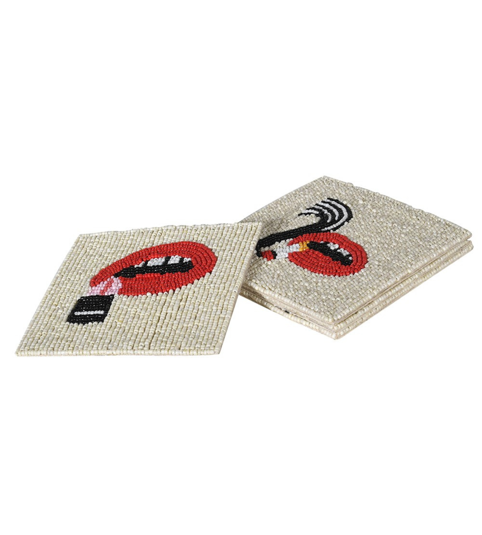 Set of 4 Beaded Lips Coasters