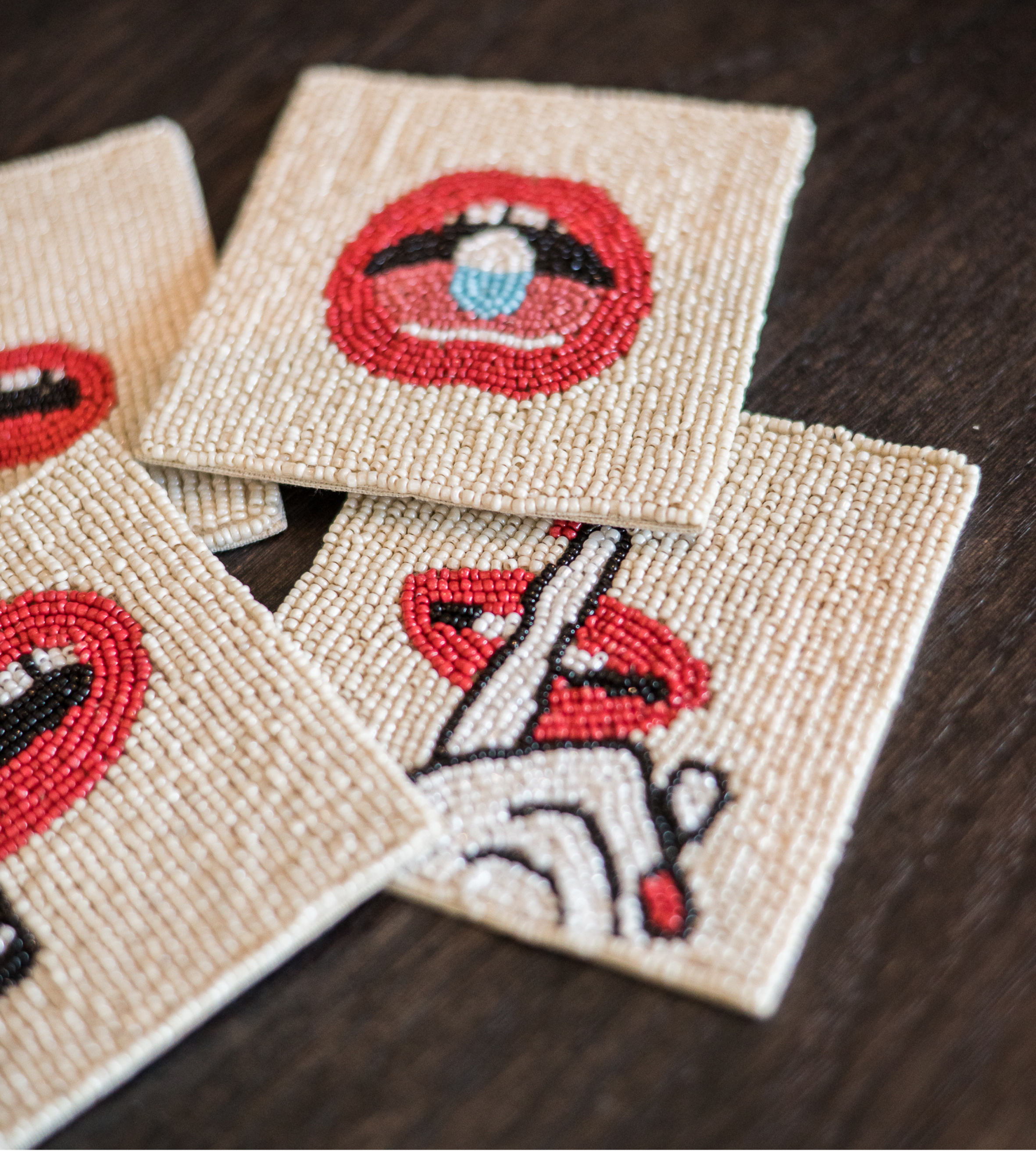 Set of 4 Beaded Lips Coasters