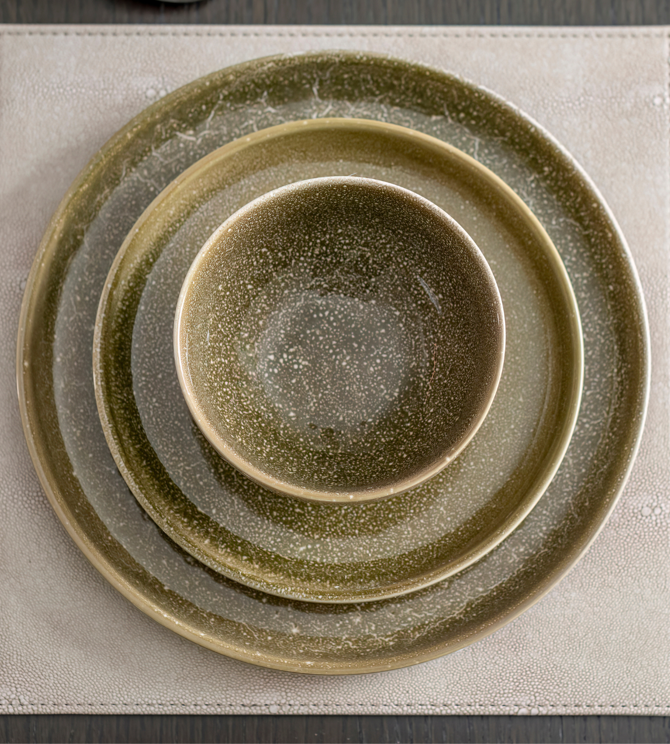 Set of 12 Pujol Green Ceramic Dinner Set