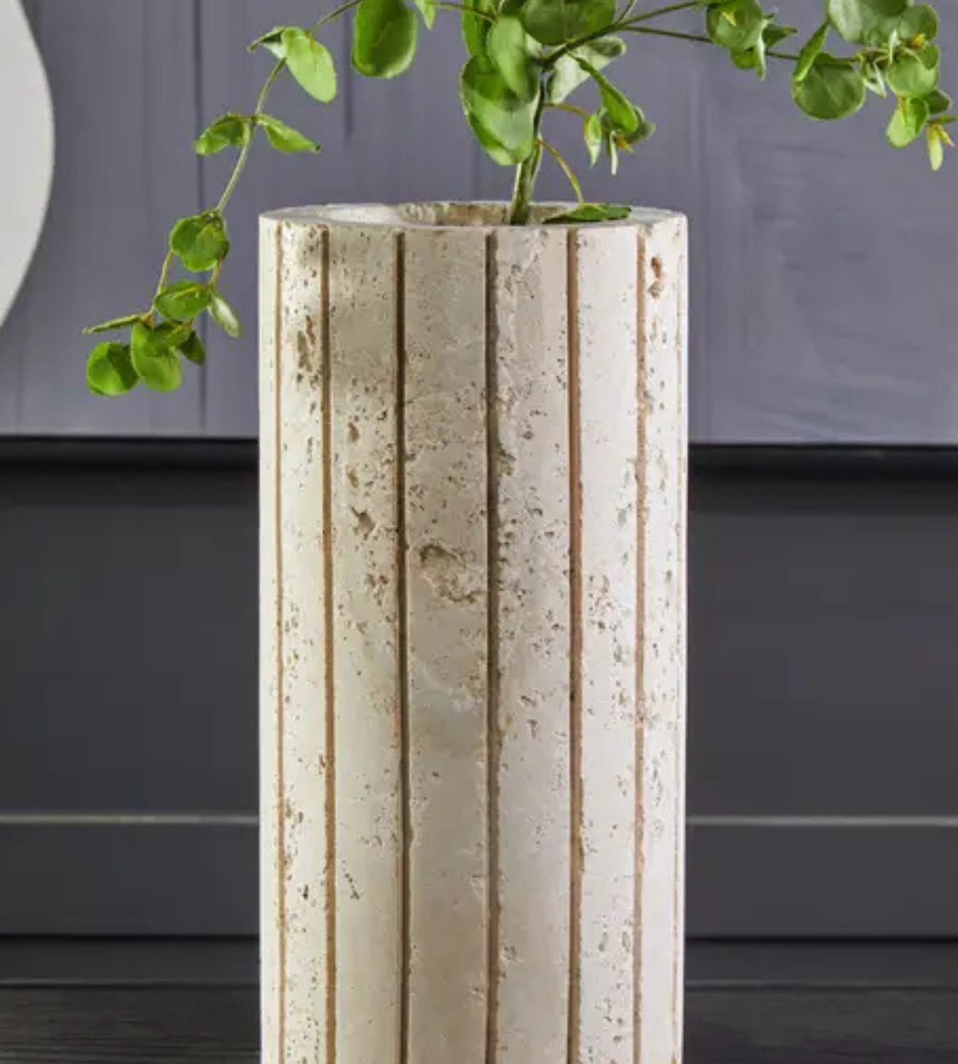Travertine Ribbed Vase