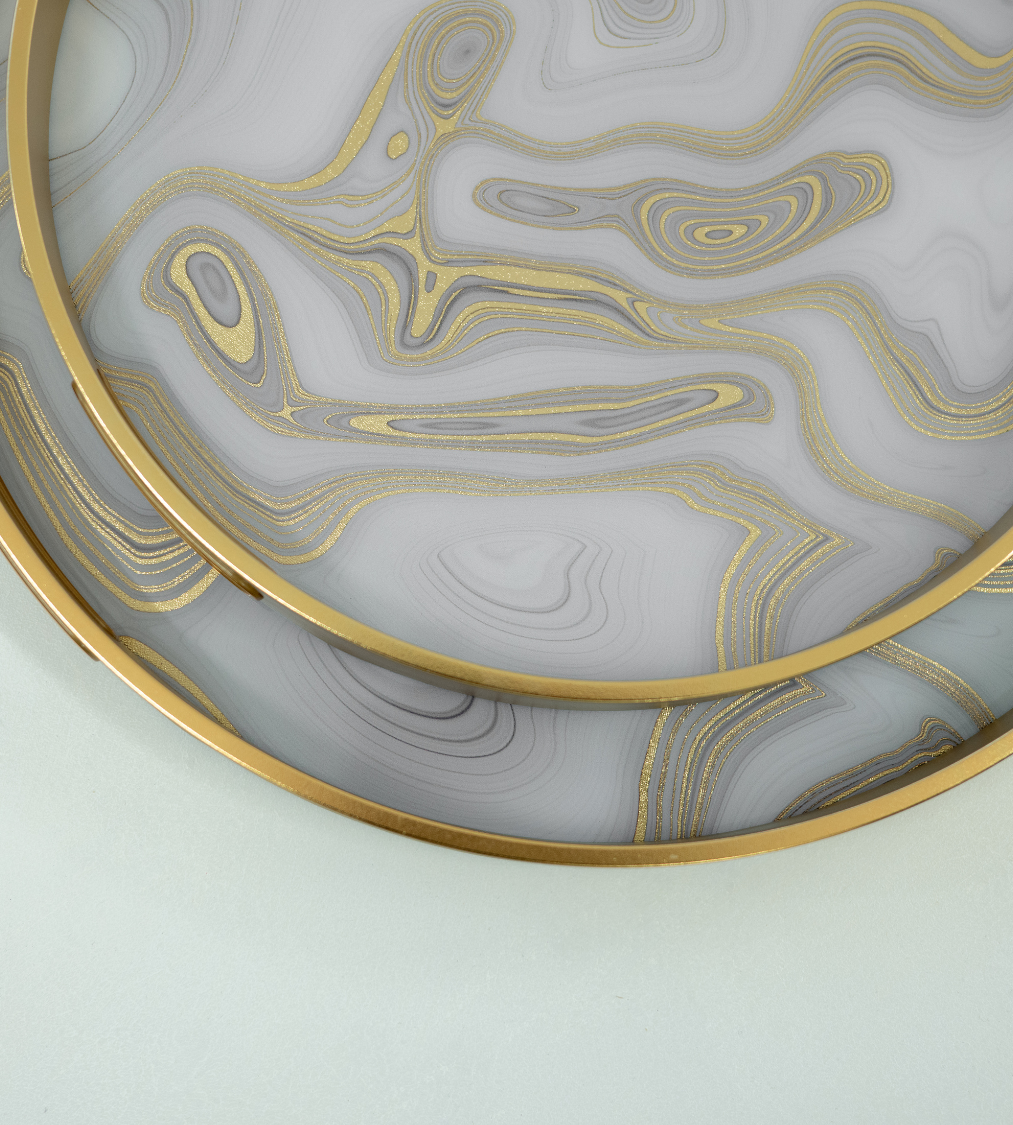 Set of 2 Gold Swirl Round Trays