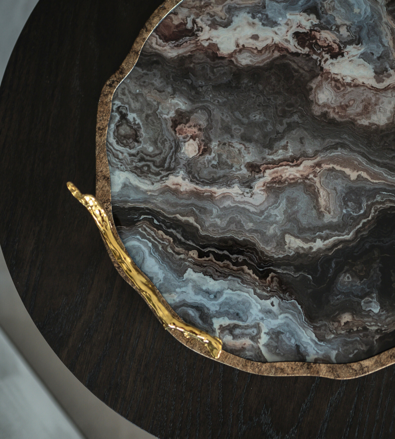 Marble Effect Flat Tray with Gold Handles