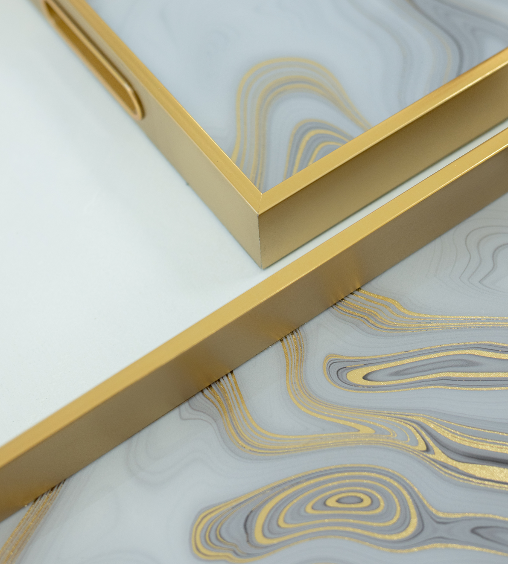 Set of 2 Gold Swirl Rectangular Trays