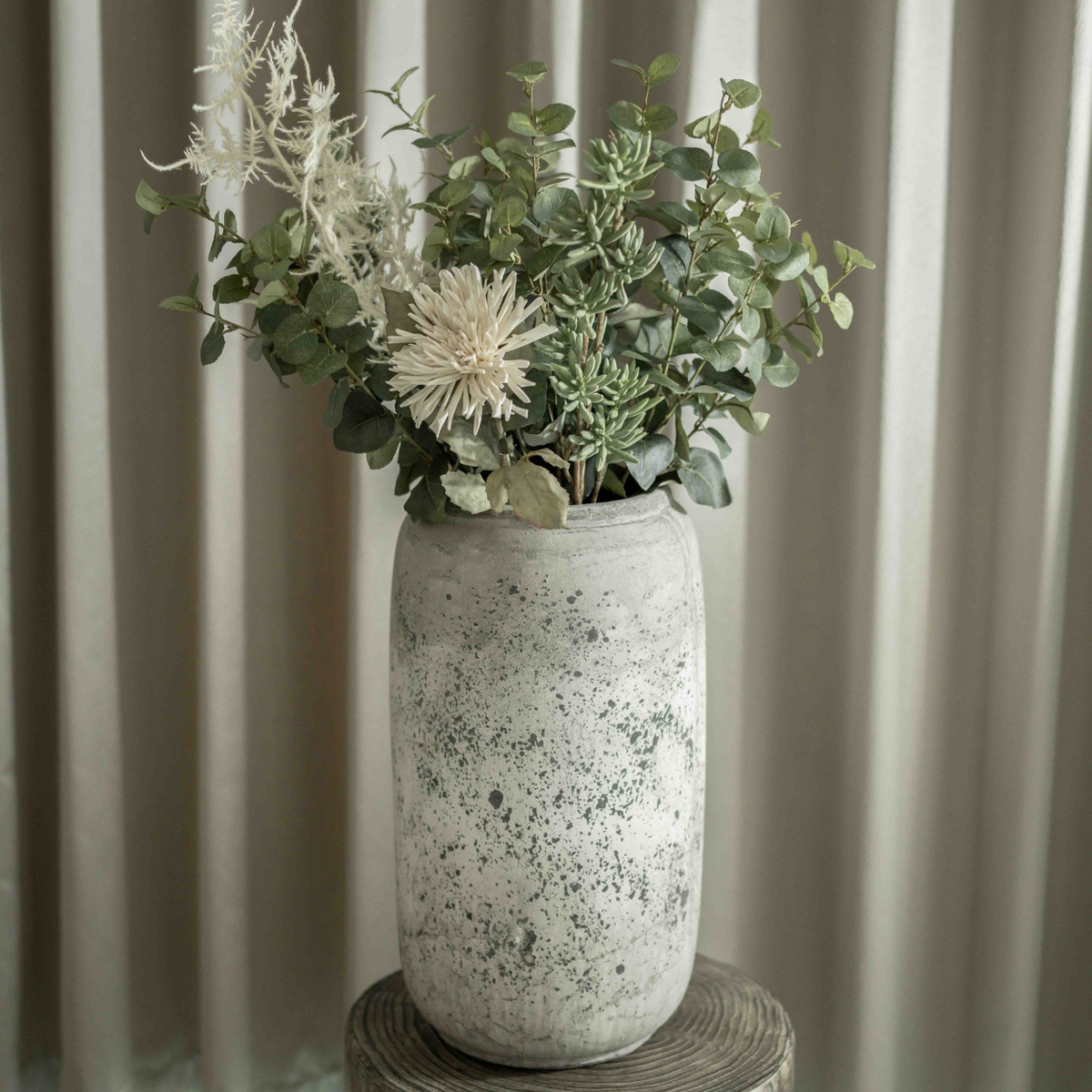 distressed vase with indoor plant Tall Distressed Stone Vase