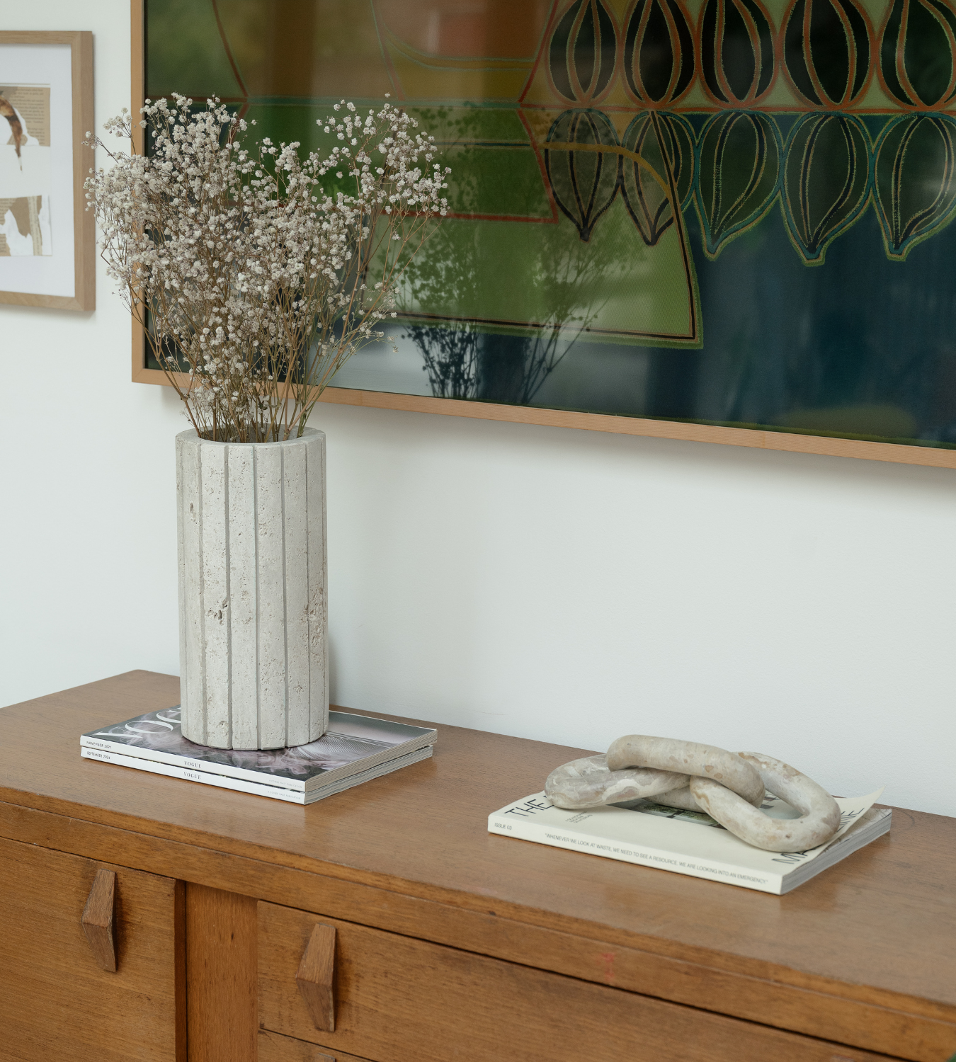 Travertine Ribbed Vase