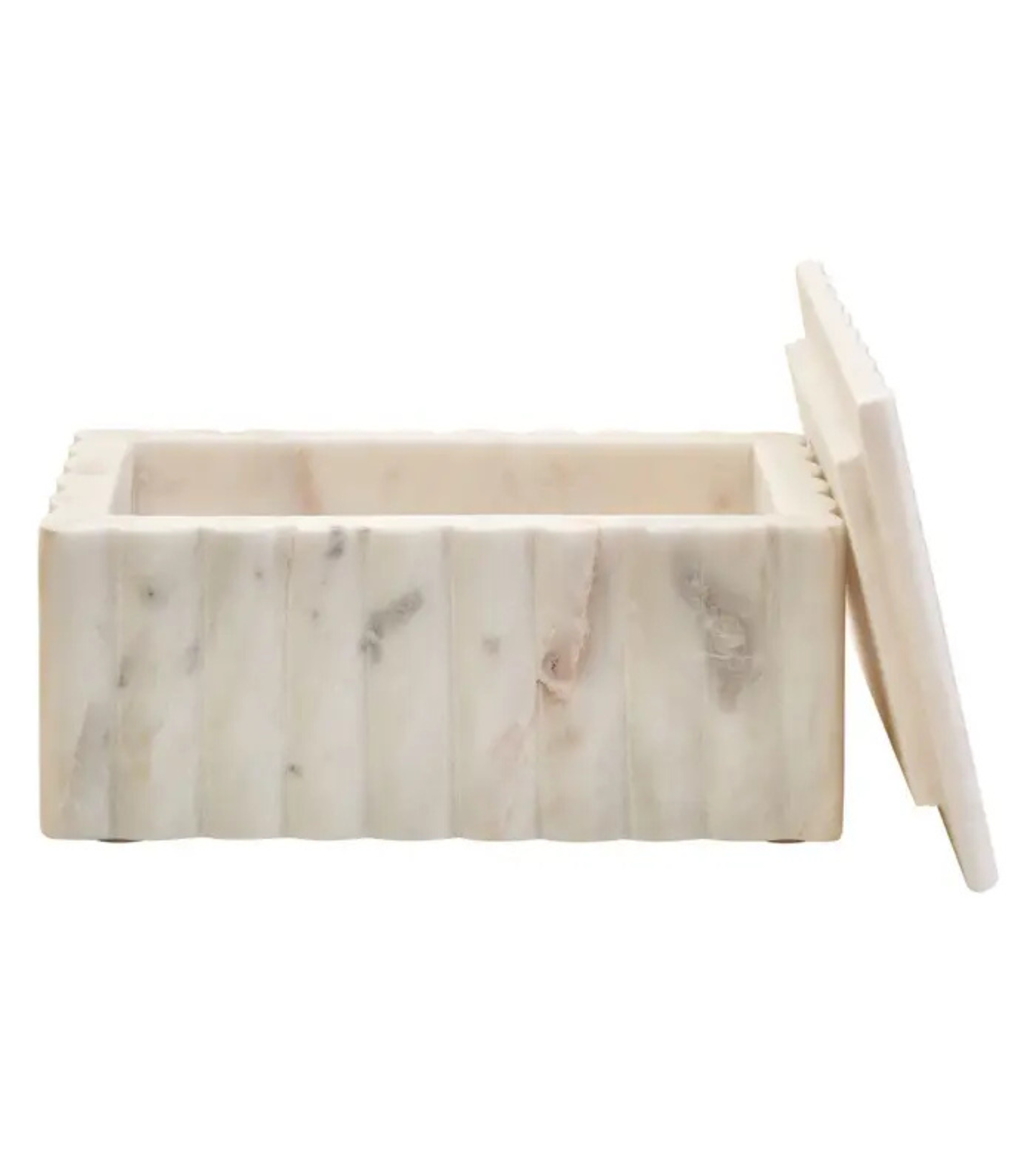 Isla Rectangular White Fluted Marble Box