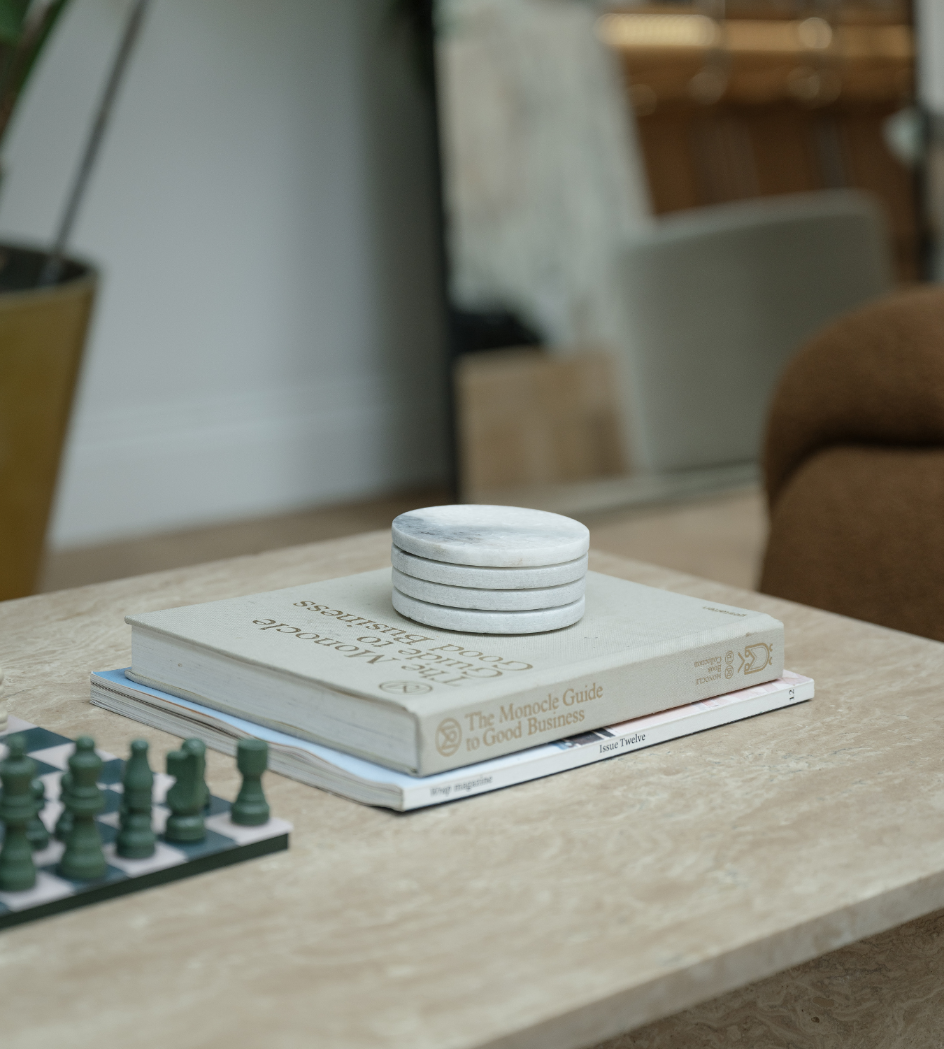 Set of 4 White Marble Round Coasters