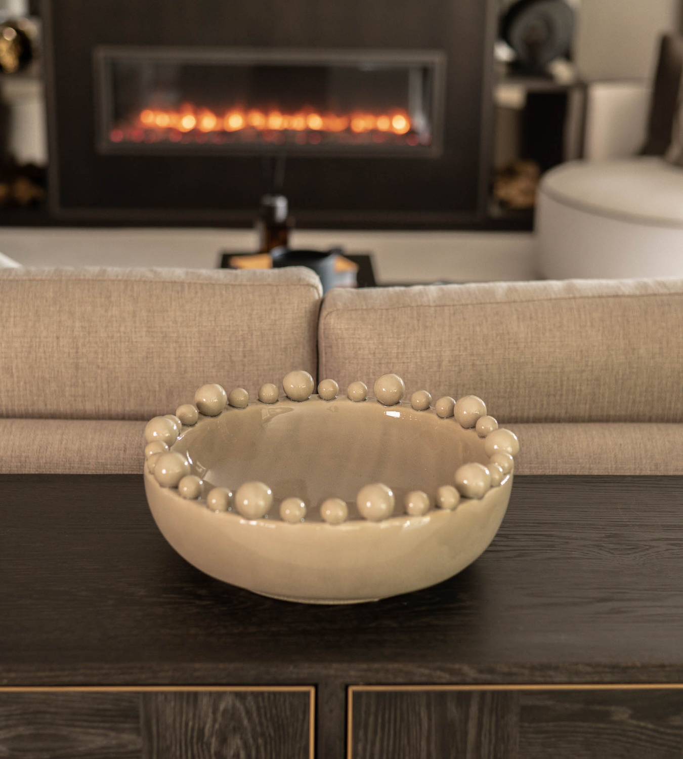 Cream Ceramic Bobble Edged Bowl