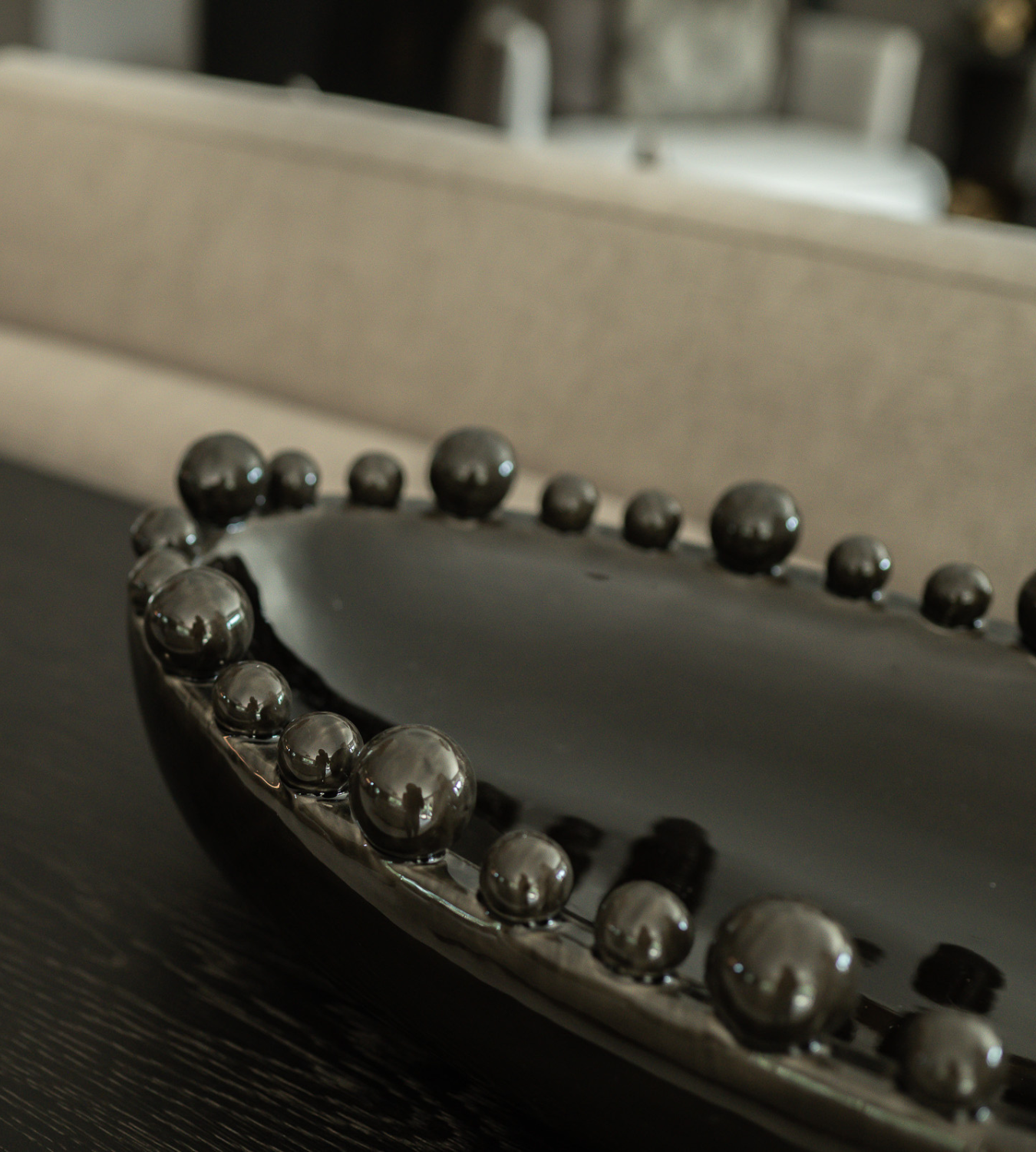 Black Ceramic Oval Bobble Edged Bowl