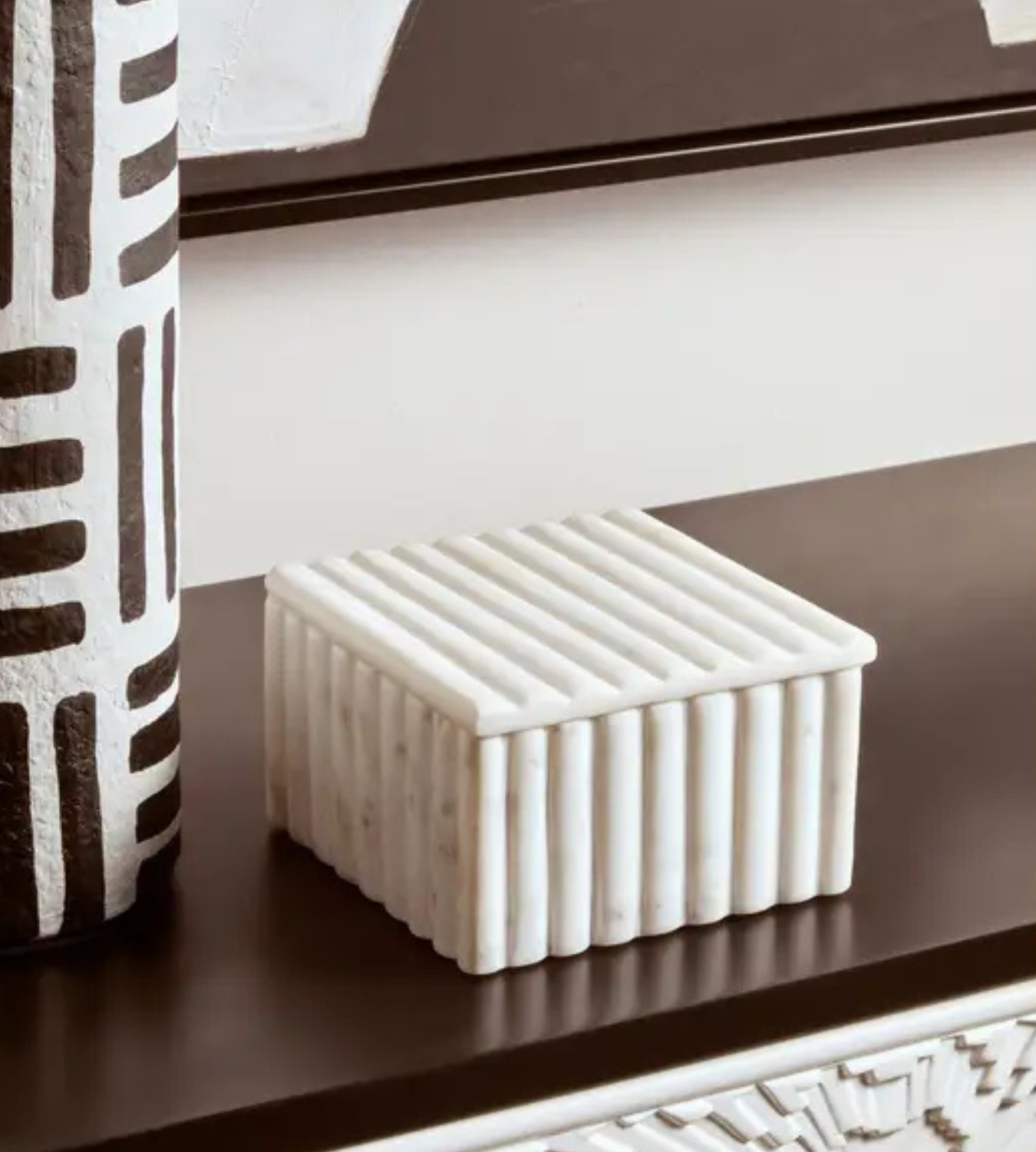 Isla Square White Fluted Marble Box