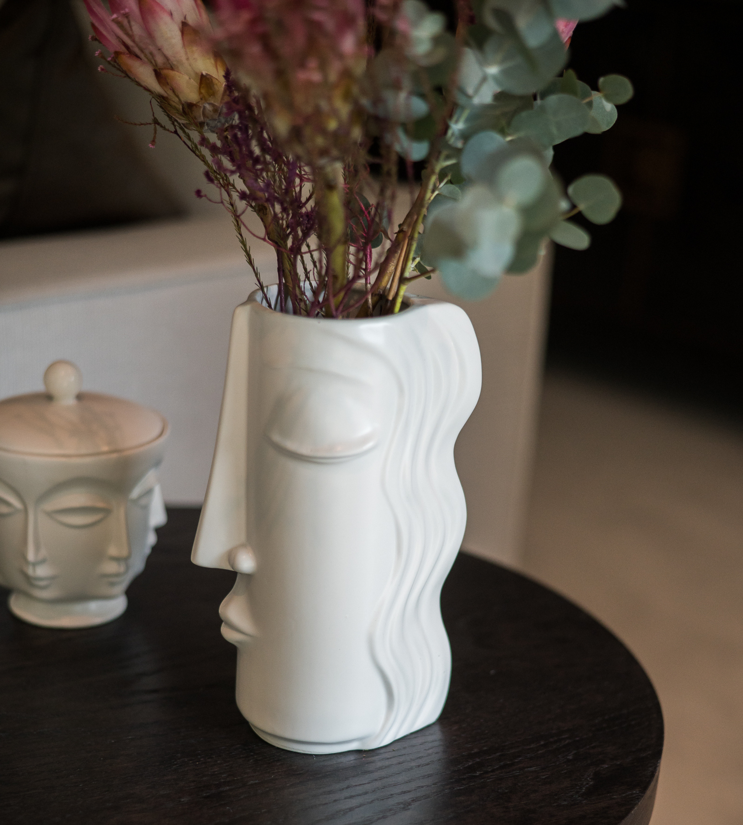 White Face Vase with Hair