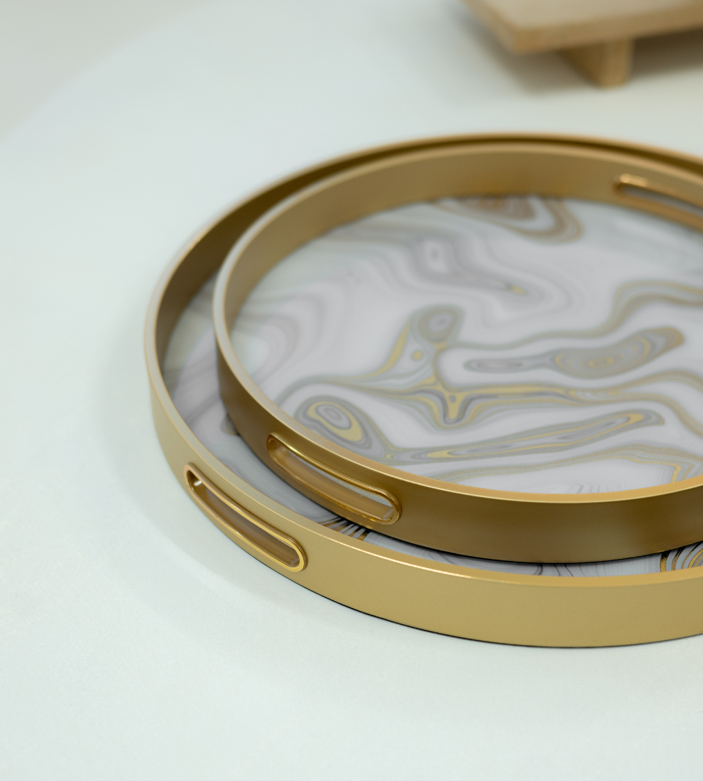 Set of 2 Gold Swirl Round Trays