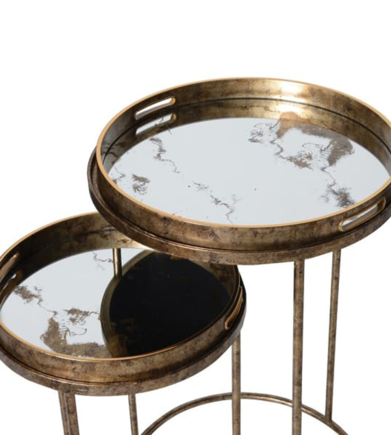 Set of 2 Gold Marble Mirror Round Tray Tables