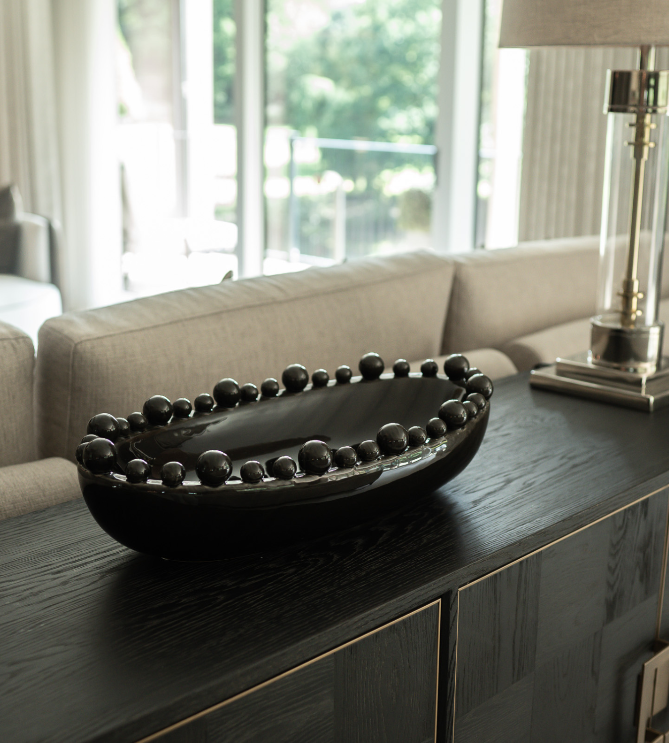 Black Ceramic Oval Bobble Edged Bowl