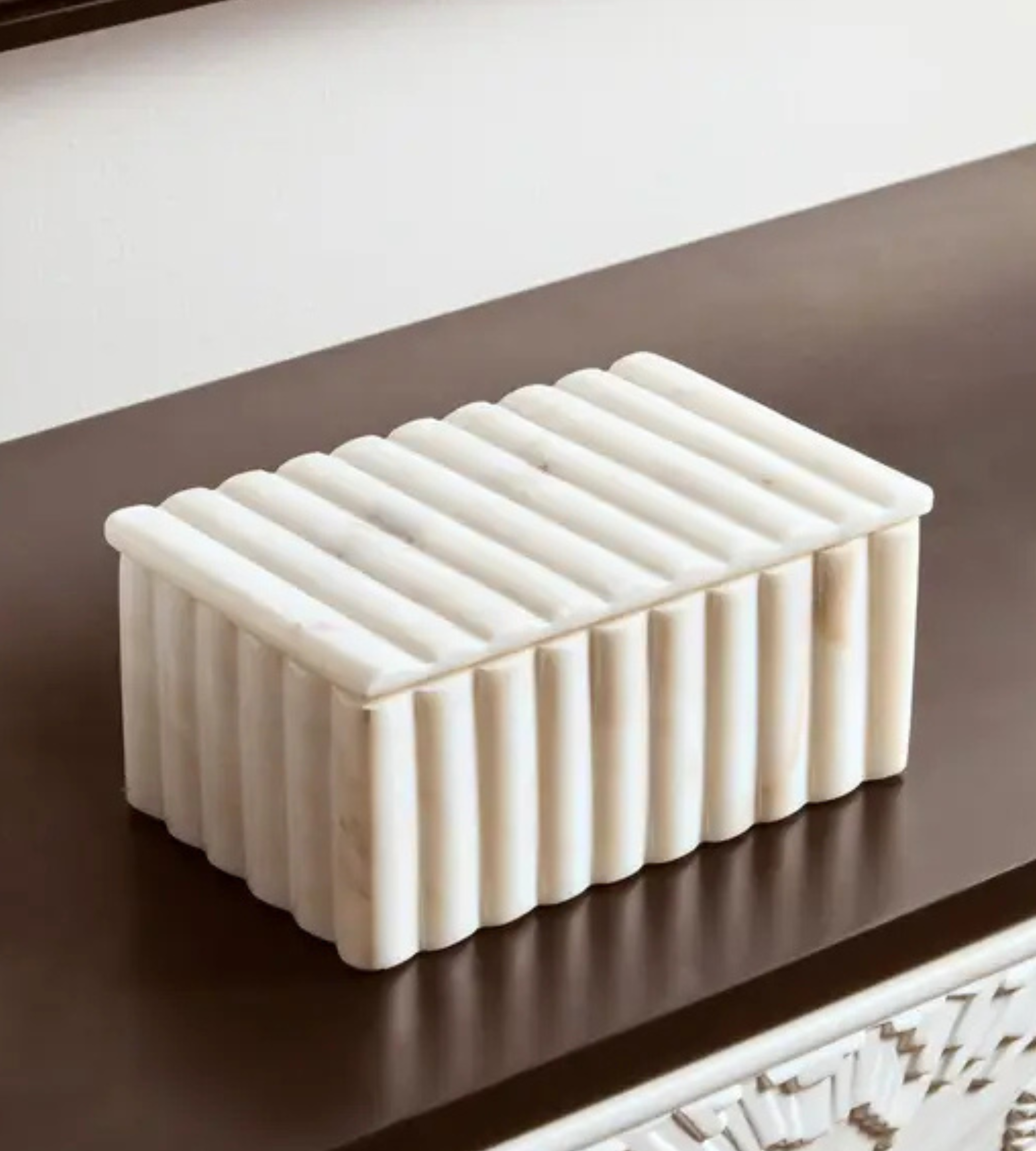 Isla Rectangular White Fluted Marble Box