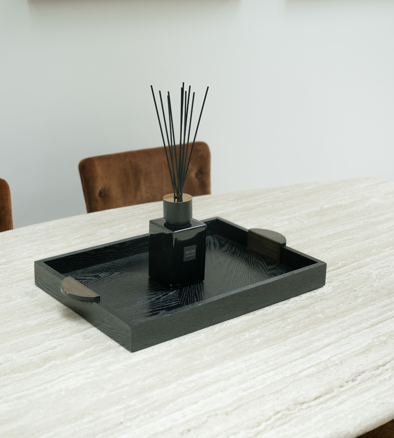 Black Wooden Tray with Gold Handle