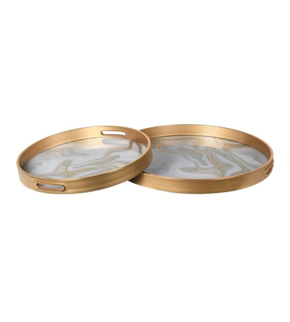 Set of 2 Gold Swirl Round Trays
