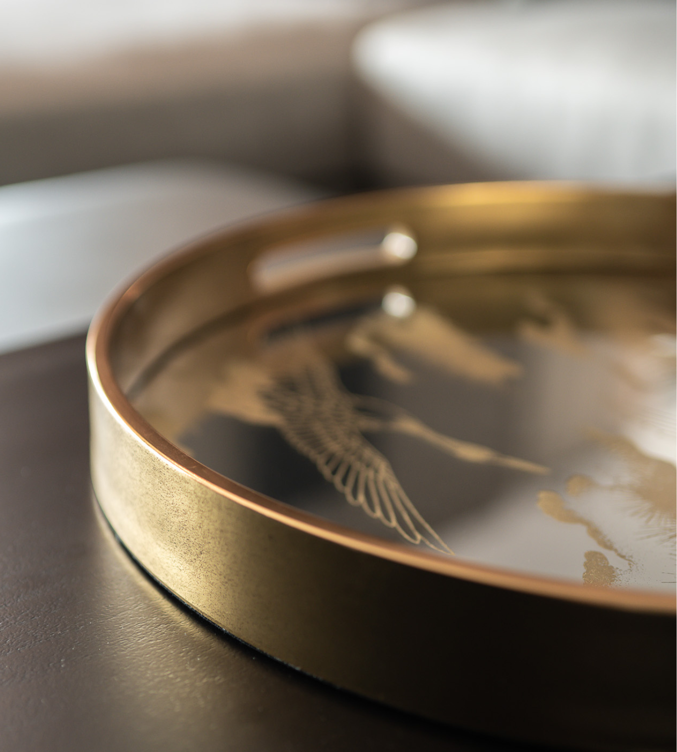 Golden Clouds Mirrored Round Decorative Tray