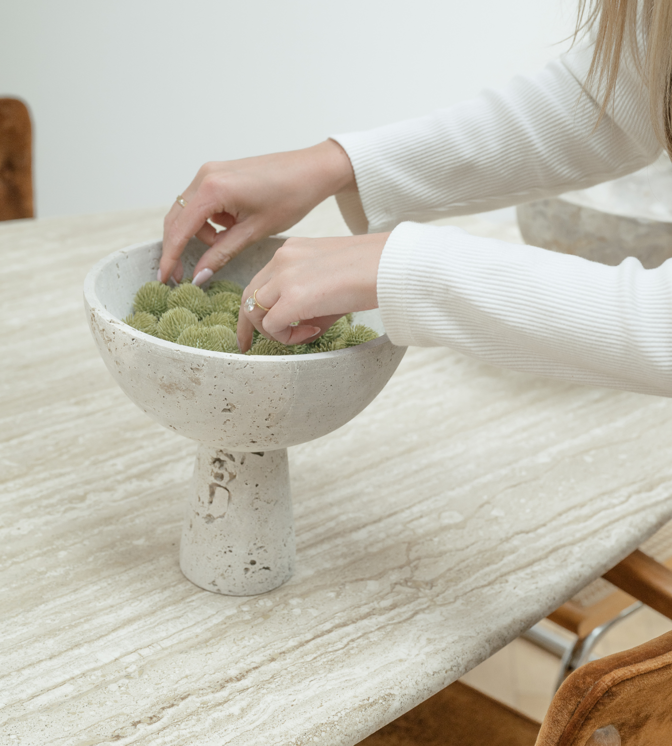 Travertine Pedestal Bowl