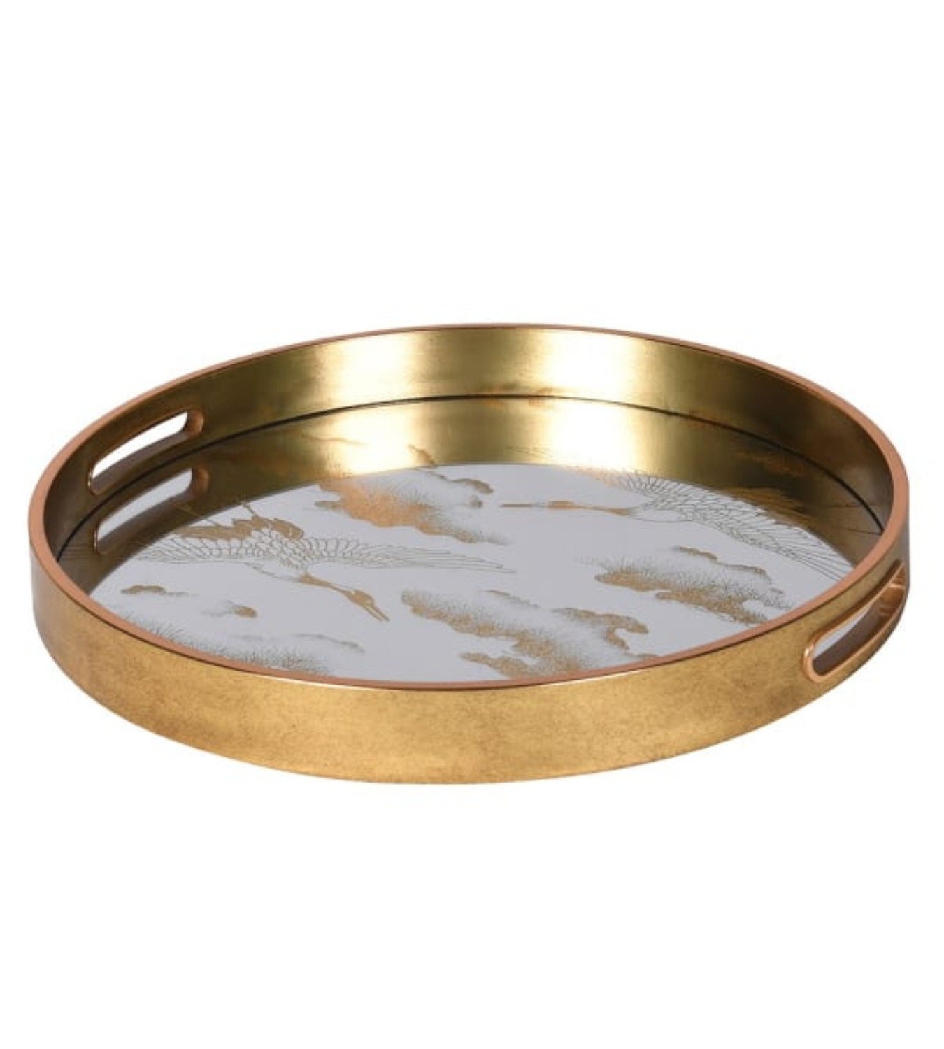 Golden Clouds Mirrored Round Decorative Tray
