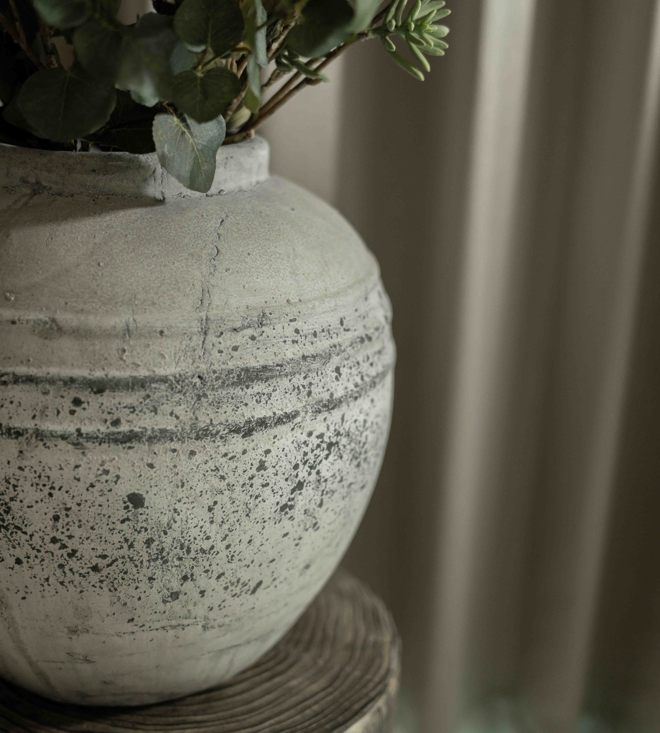 Large Round Distressed Stone Vase