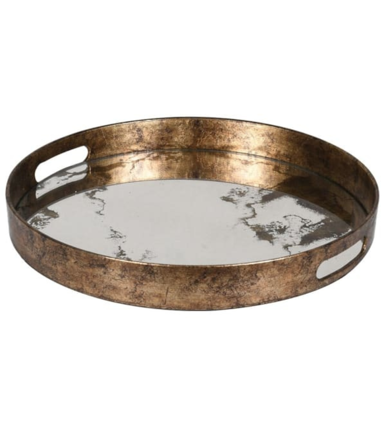 Round Marble Effect Mirrored Bronze Tray
