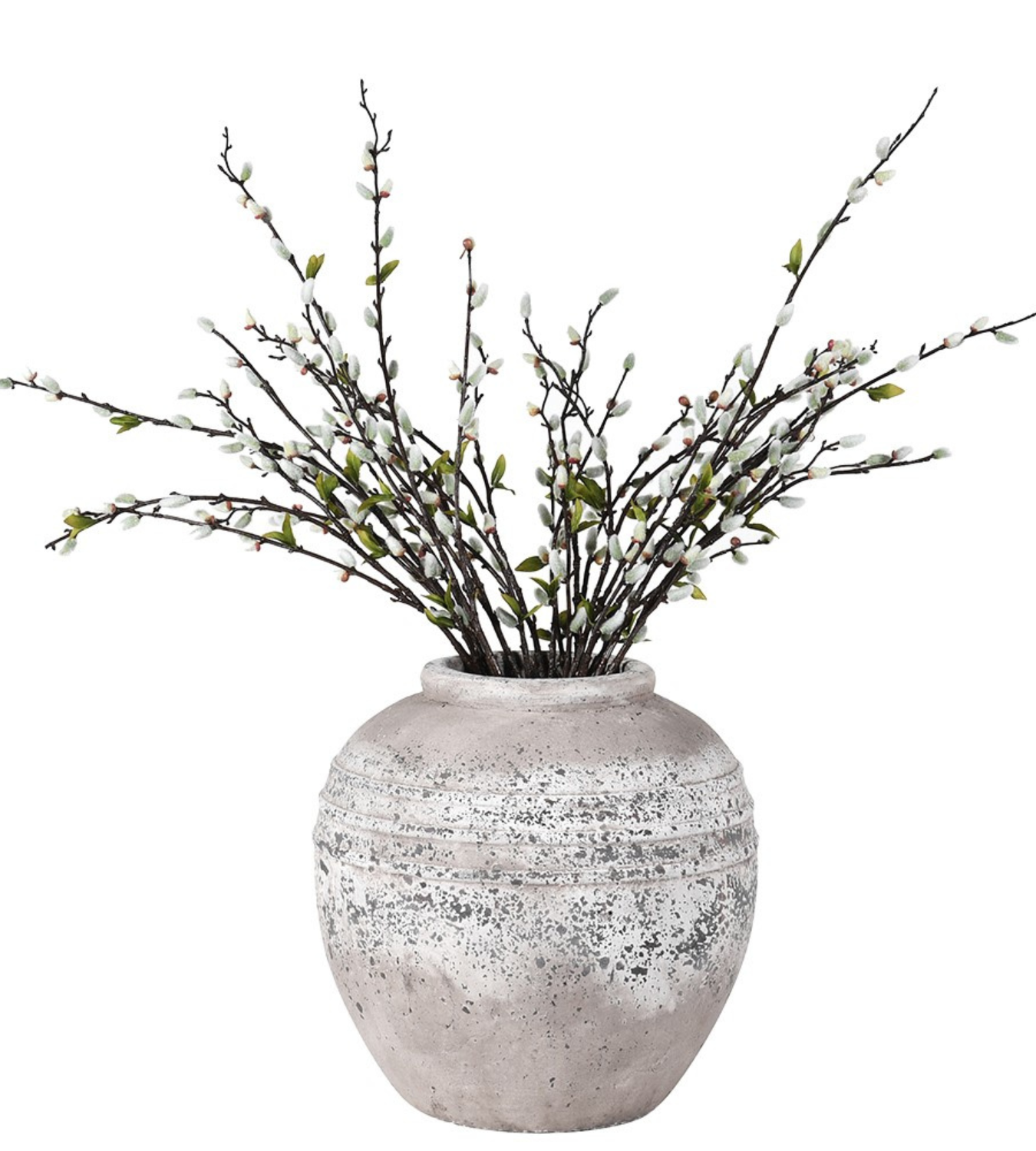 Large Round Distressed Stone Vase