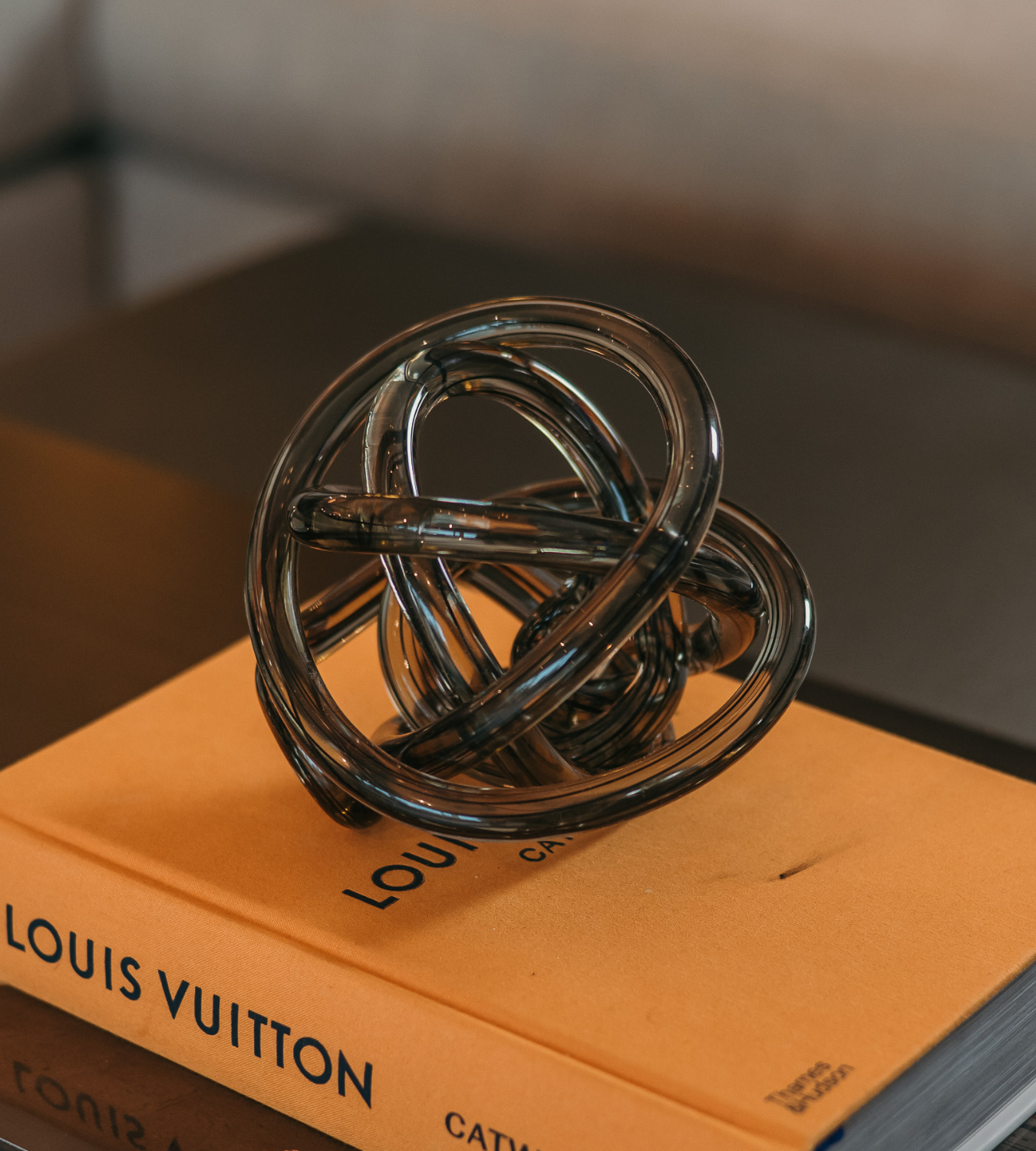 Hand Blown Grey Stripe Glass Knot Ornament