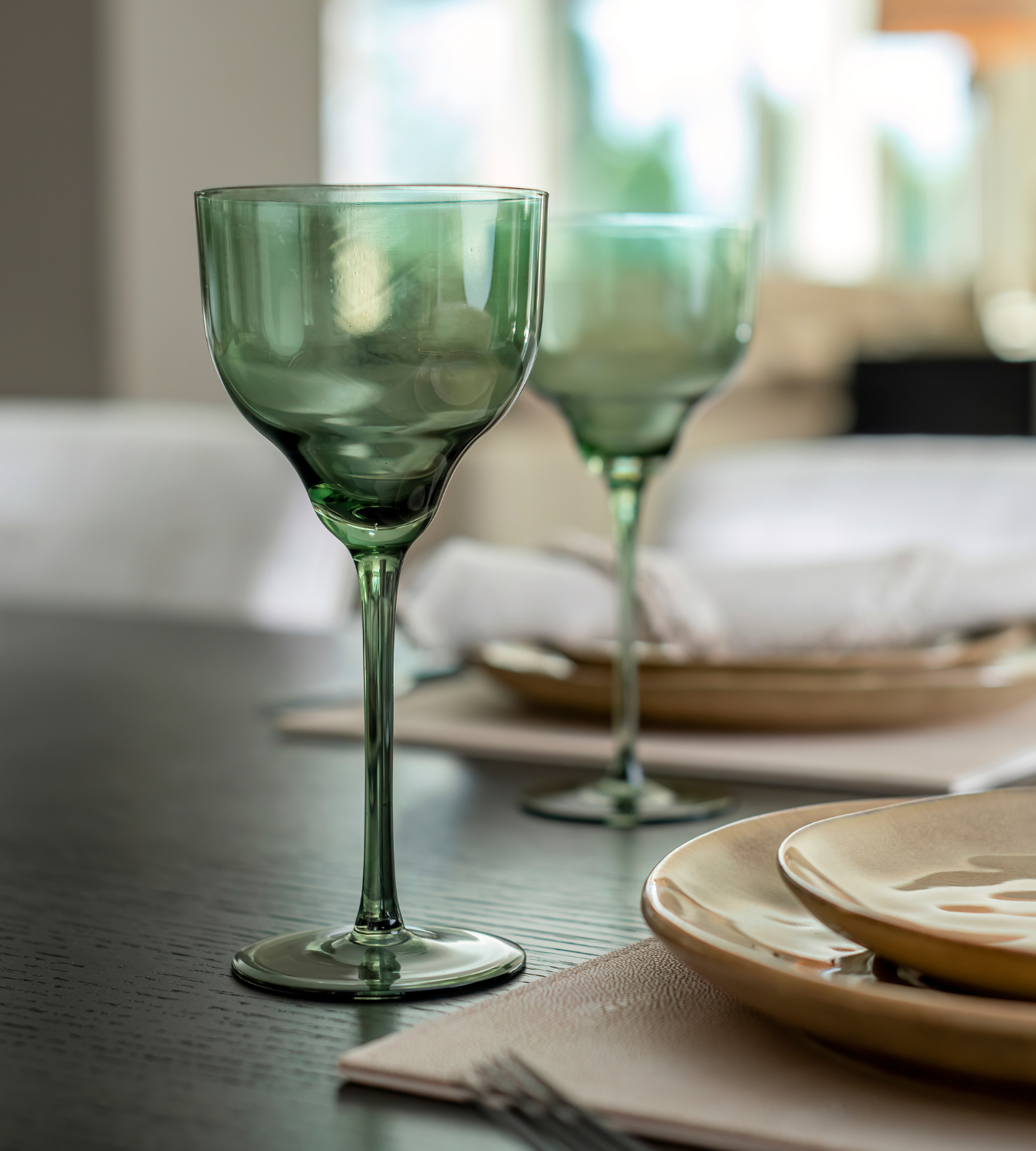 Set of 4 Olive Green Wine Glasses