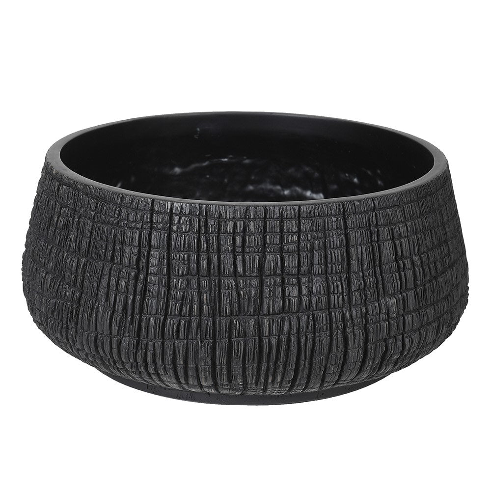 Small Low Black Yakisugi Textured Pot