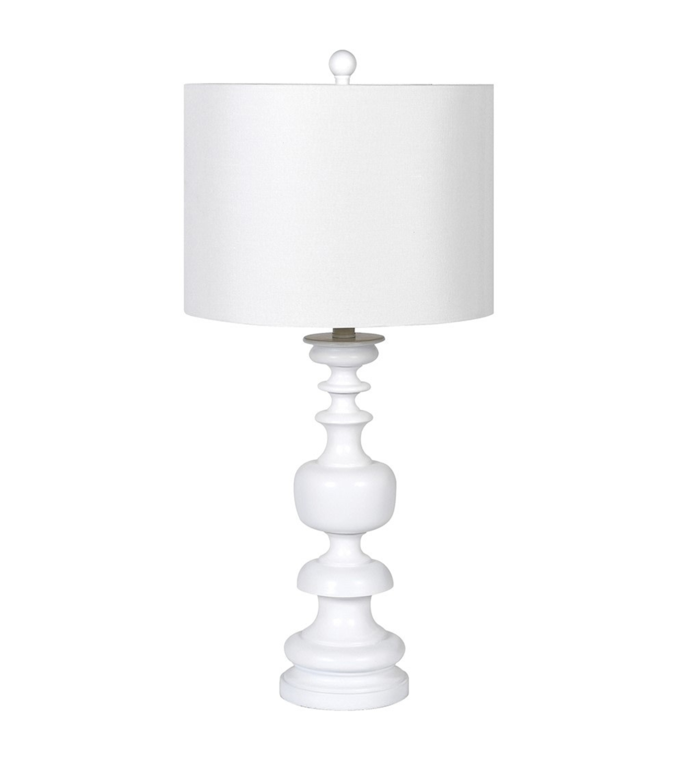 White Turned Wood Style Lamp with Linen Shade