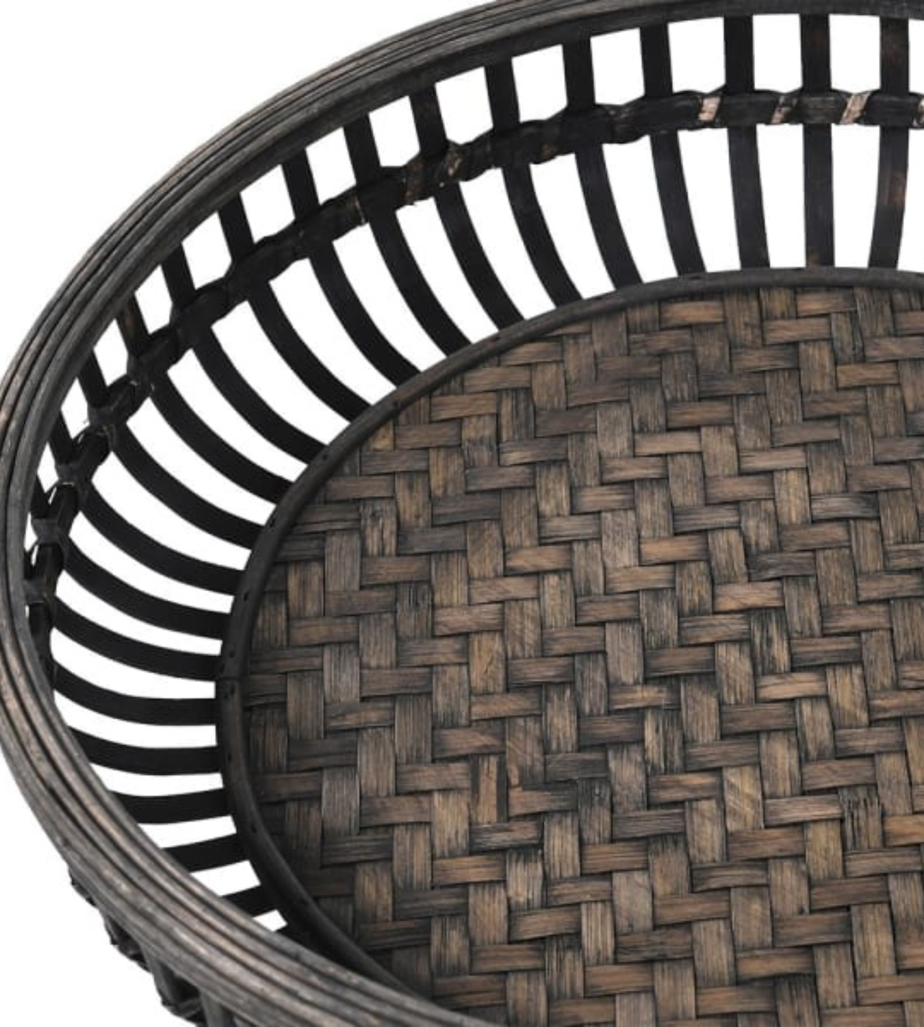 Set of 2 Black Bamboo Round Nest Side Tables