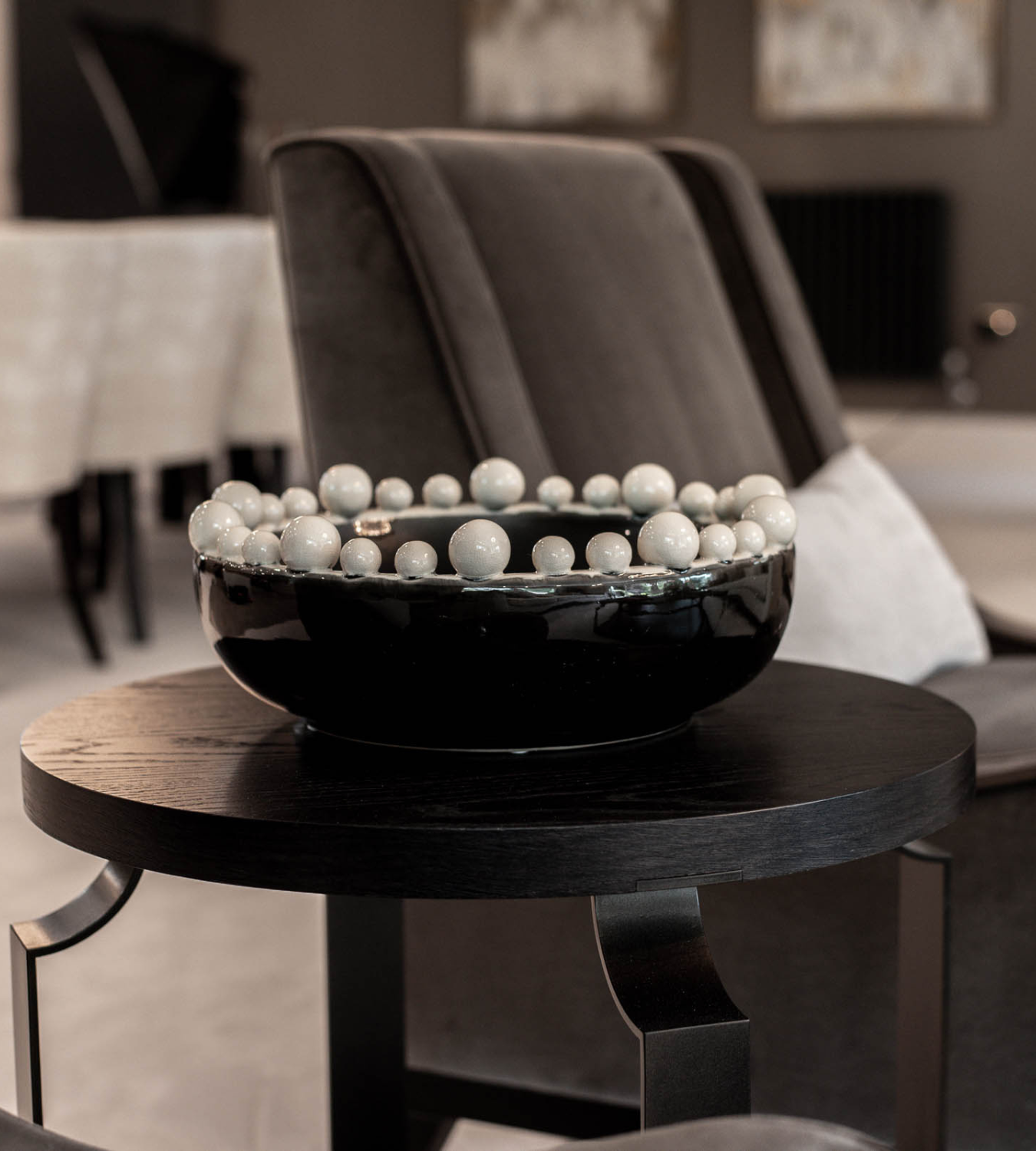 Black and Cream Ceramic Bobble Edged Bowl