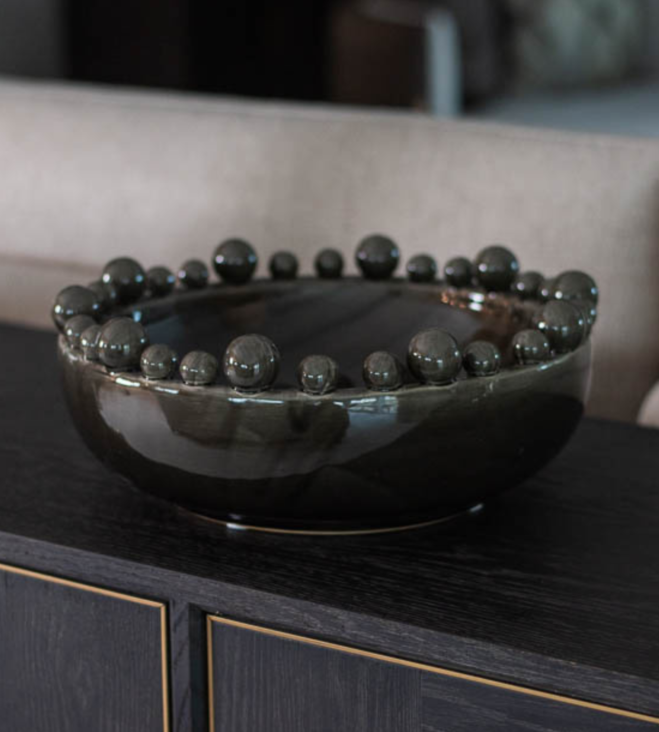 Black Ceramic Bobble Edged Bowl