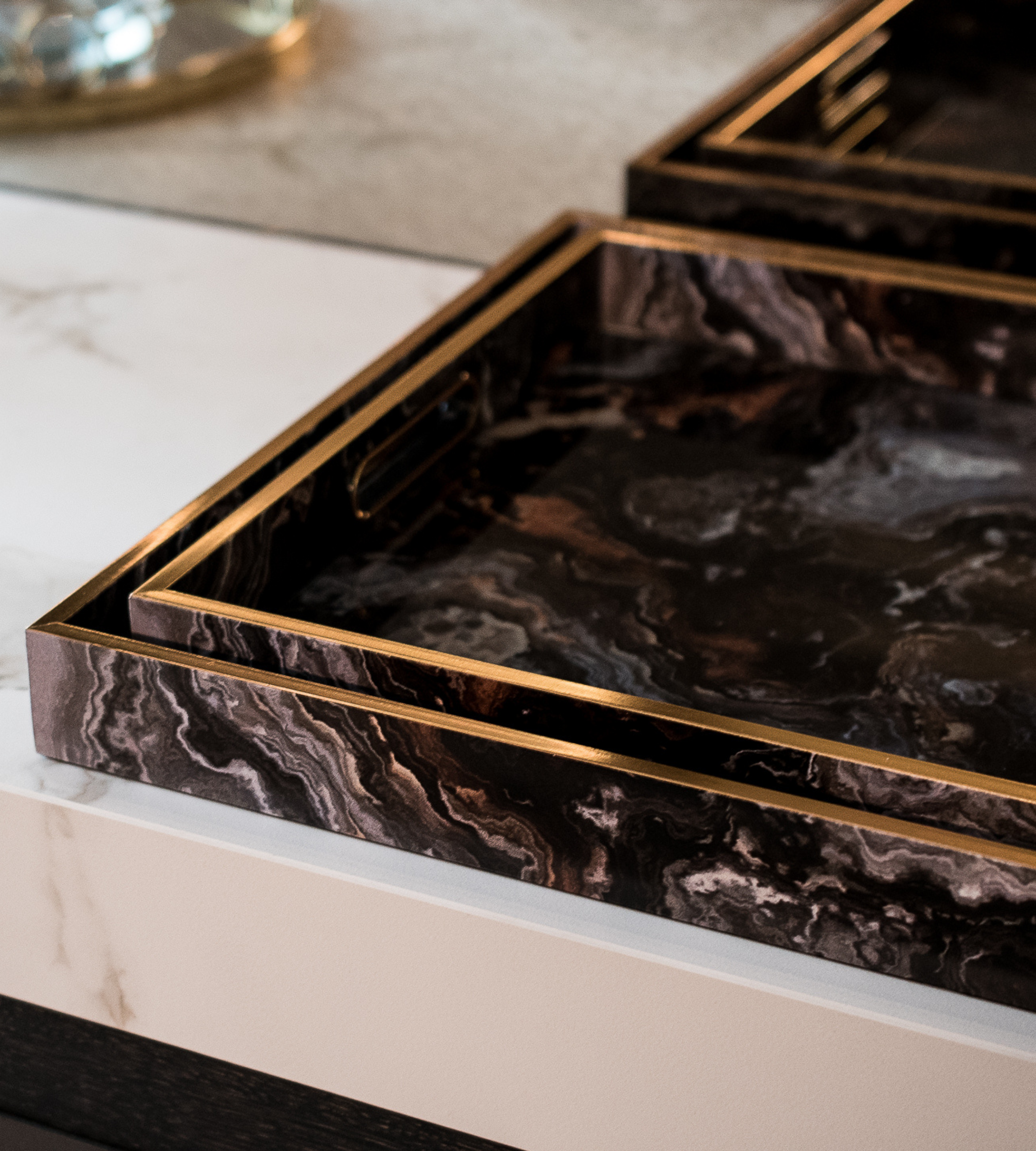 Set of 2 Marble Effect Square Trays