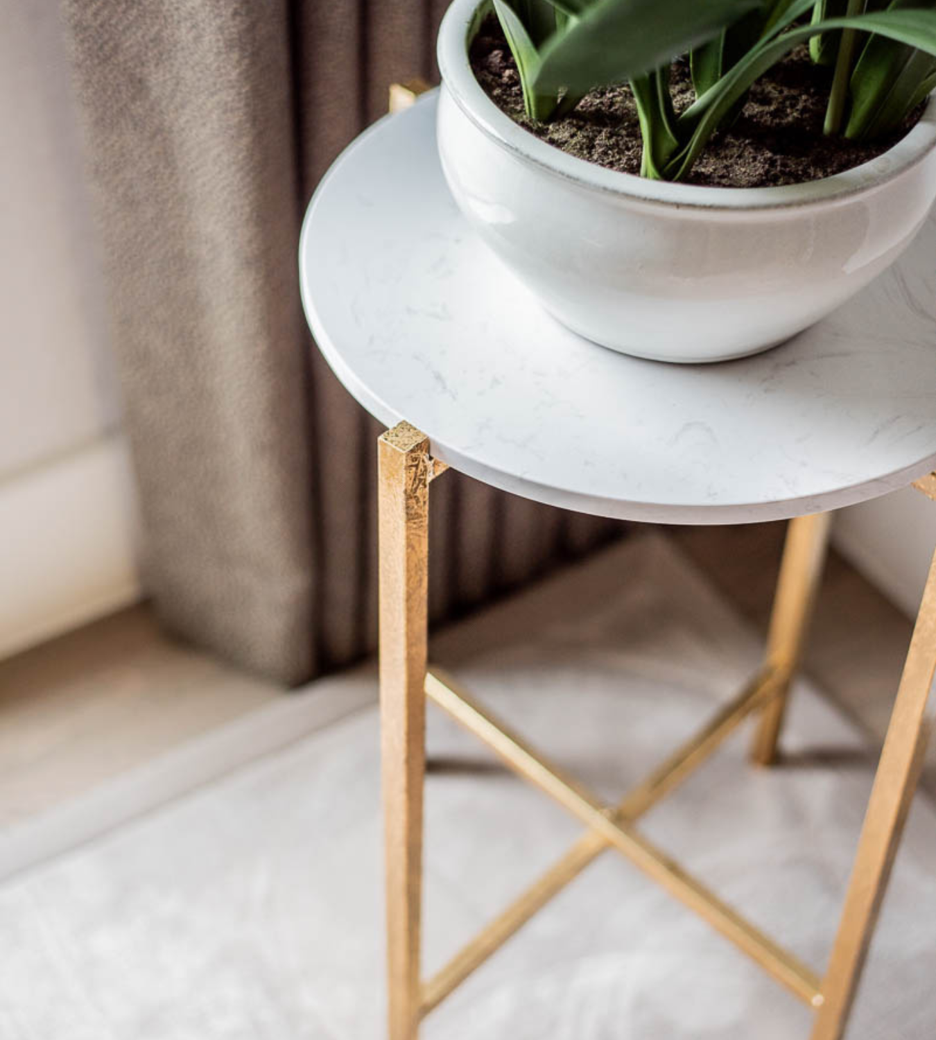 Faux White Marble Top Gold Side Table