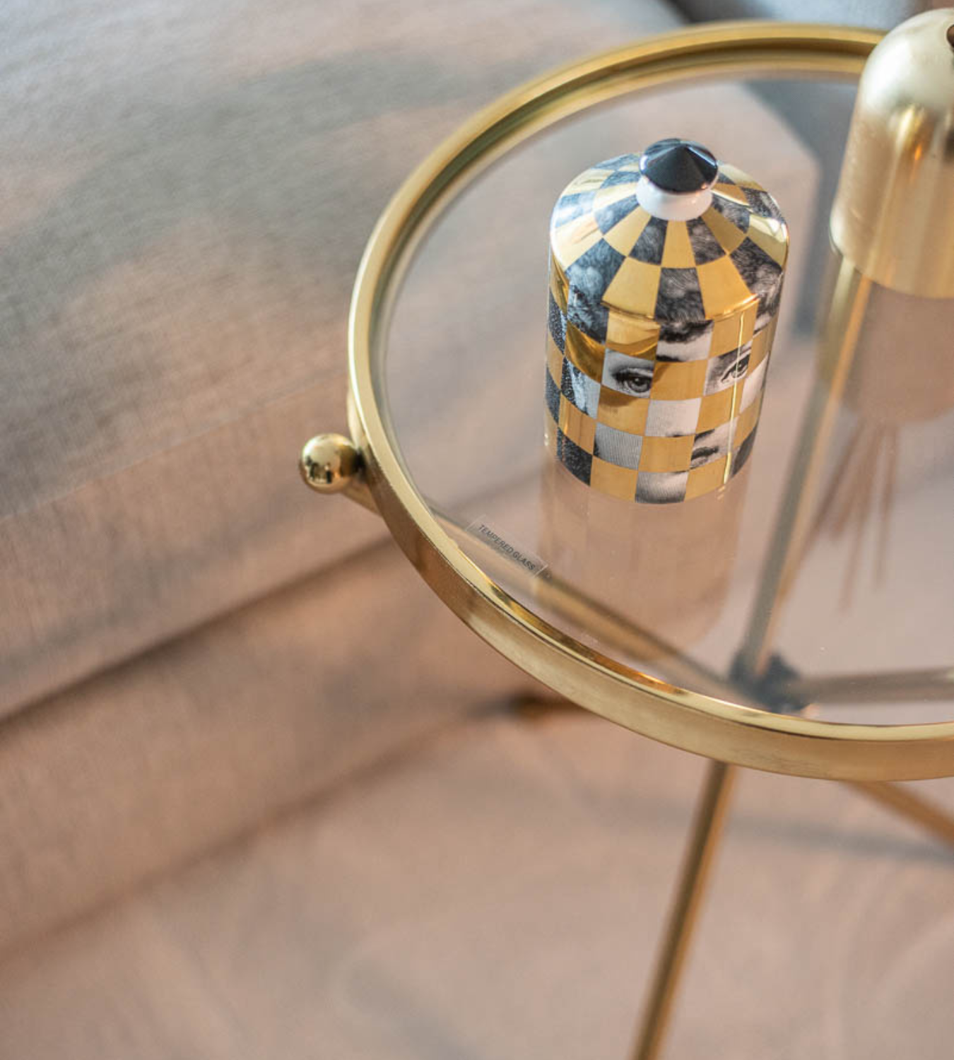 Glass Top Gold Round Side Table