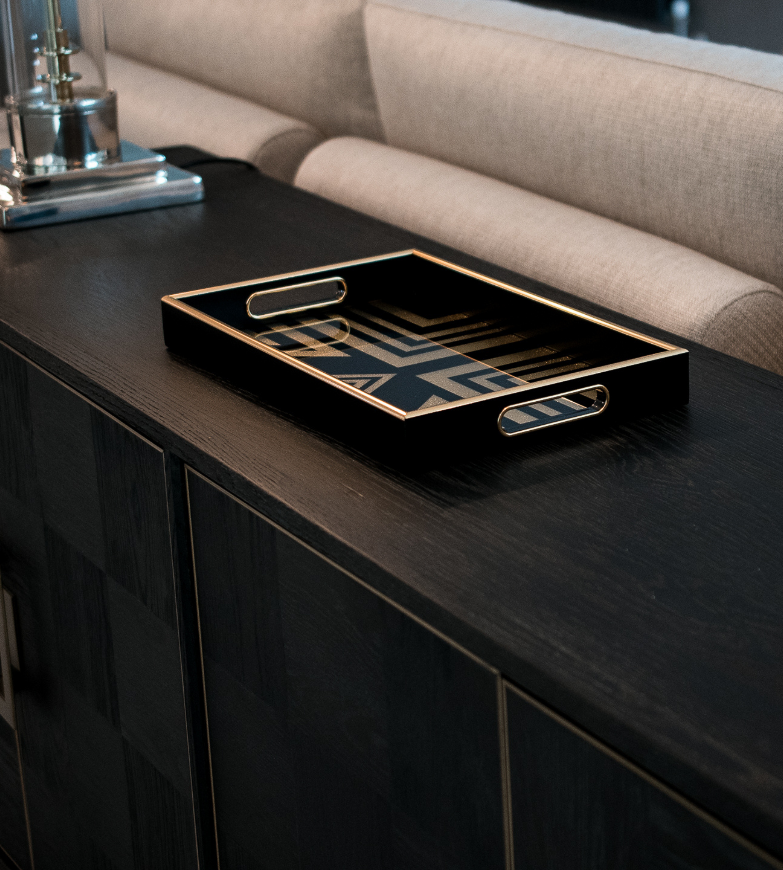 Art Deco Black and Gold Square Tray