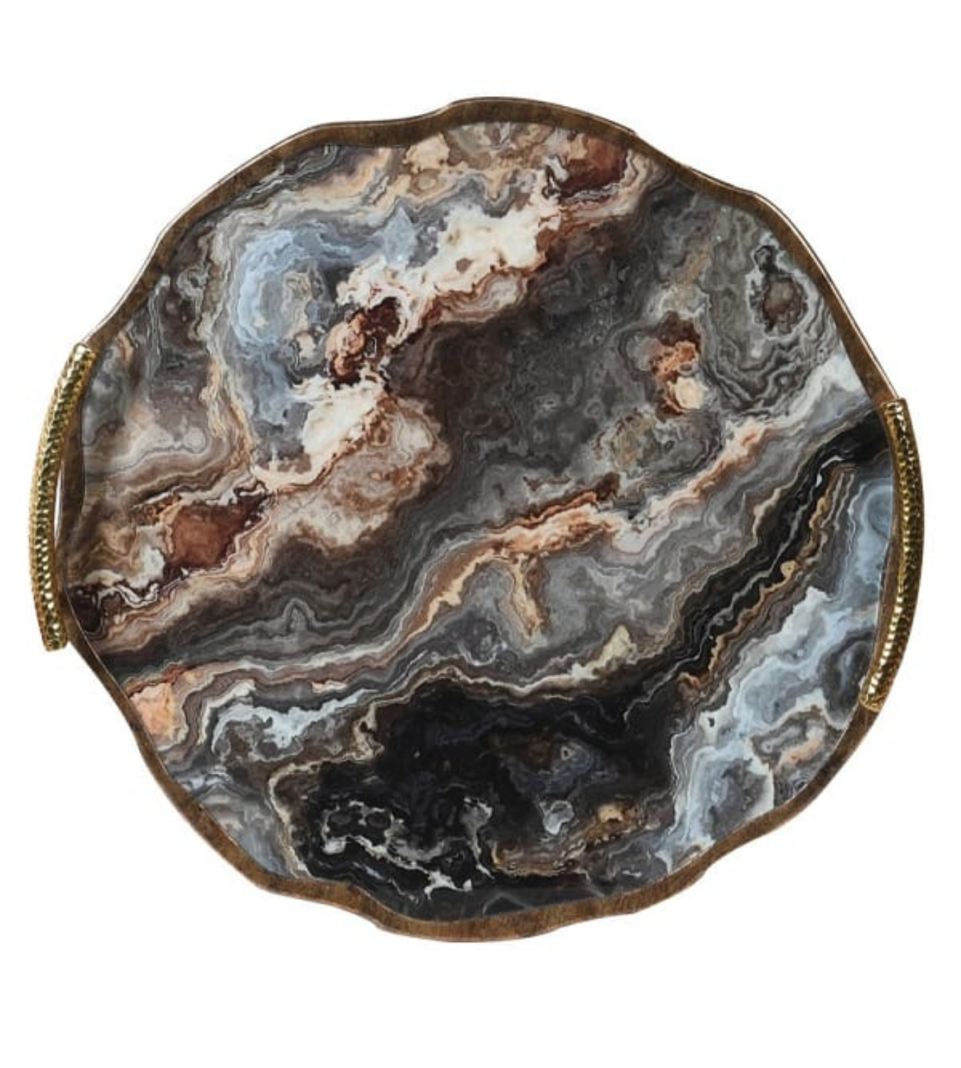 Marble Effect Flat Tray with Gold Handles