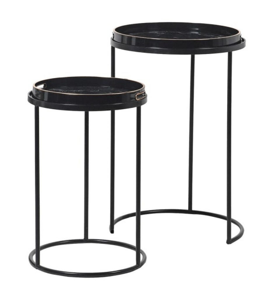 Set of 2 Black Marble Effect Tray Tables