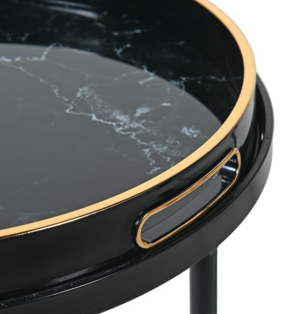 Set of 2 Black Marble Effect Tray Tables